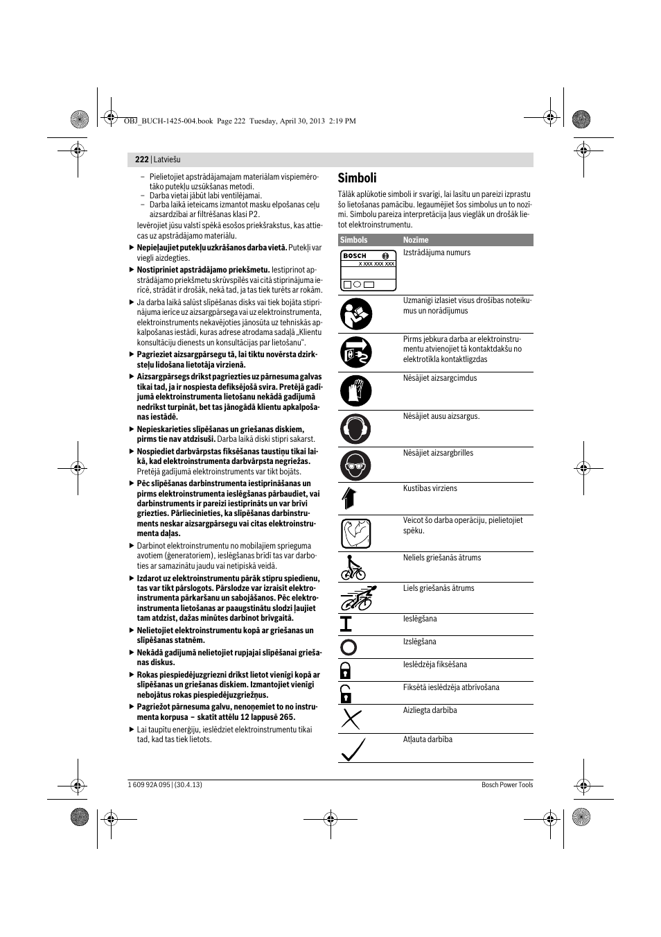 Simboli | Bosch GWS 9-125 Professional User Manual | Page 222 / 270