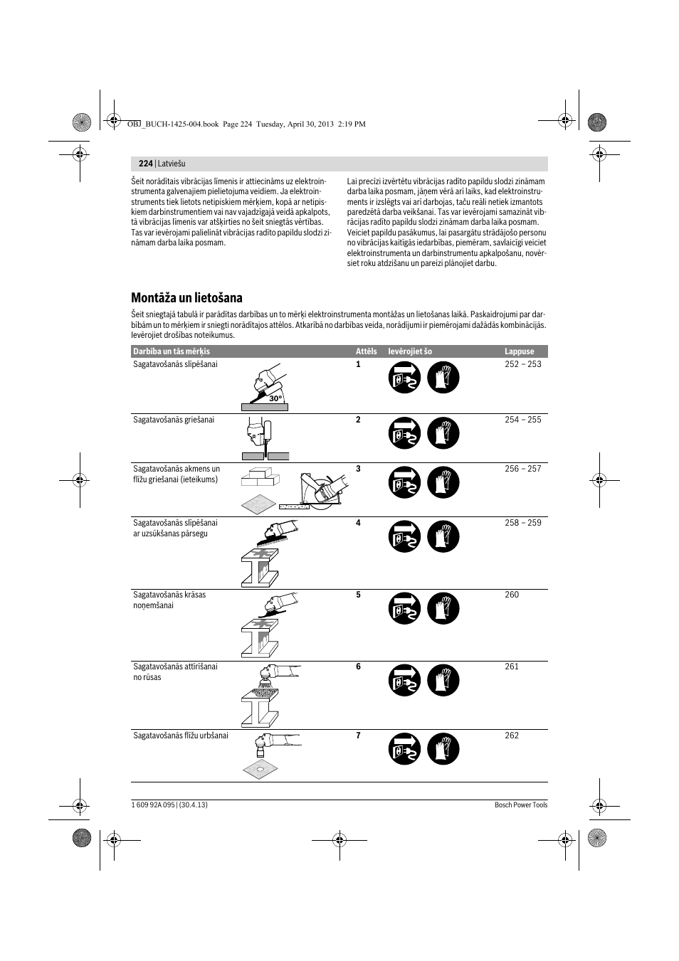 Montāža un lietošana | Bosch GWS 9-125 Professional User Manual | Page 224 / 270