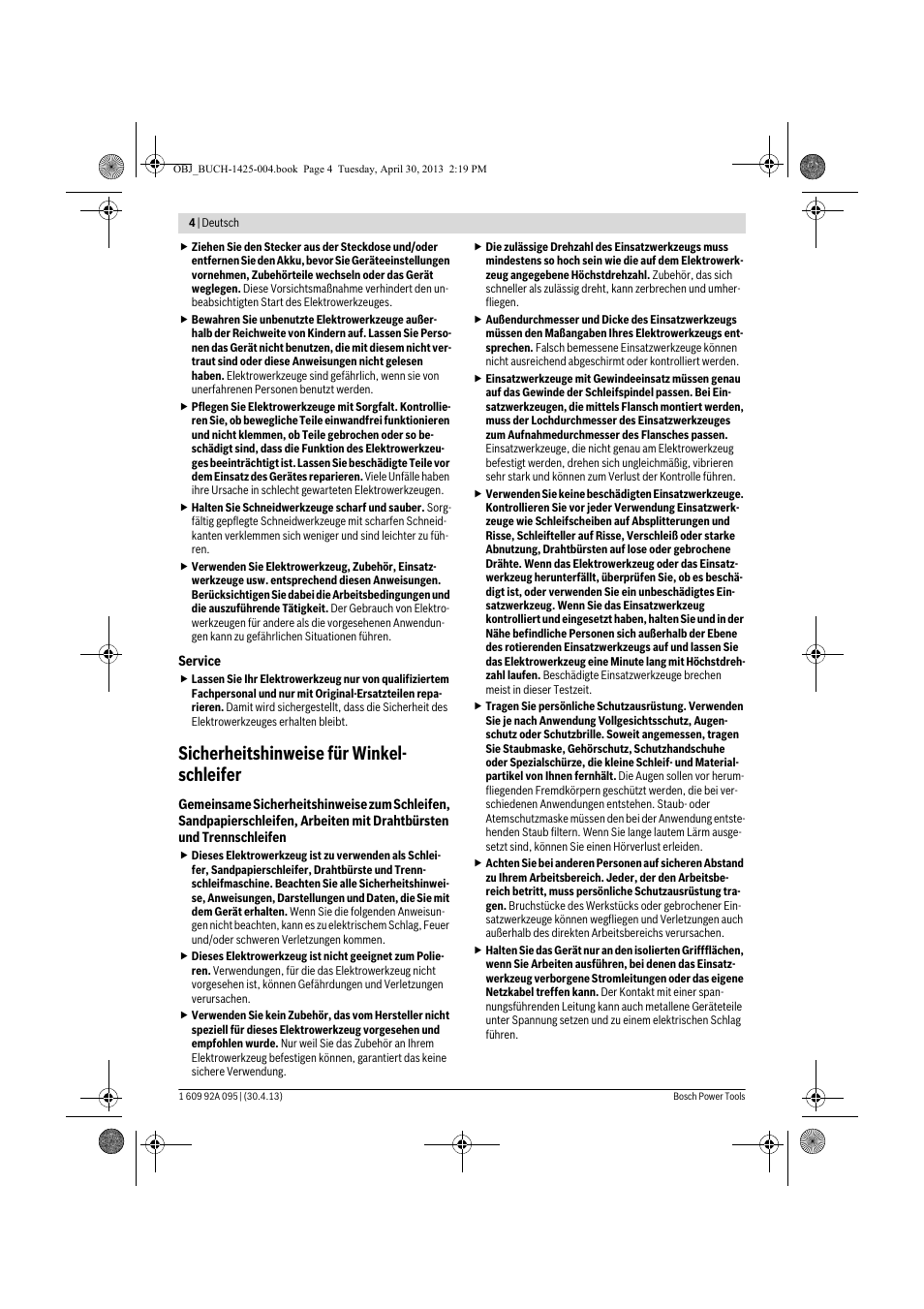 Sicherheitshinweise für winkel- schleifer | Bosch GWS 9-125 Professional User Manual | Page 4 / 270