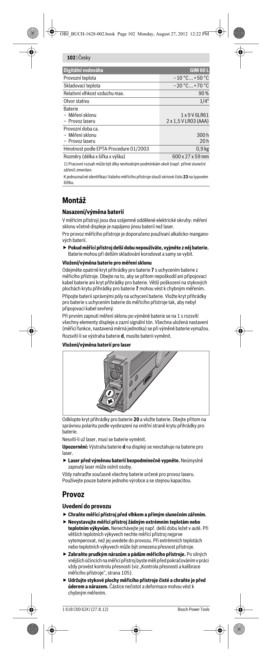 Montáž, Provoz | Bosch GIM 60 L Professional User Manual | Page 102 / 222