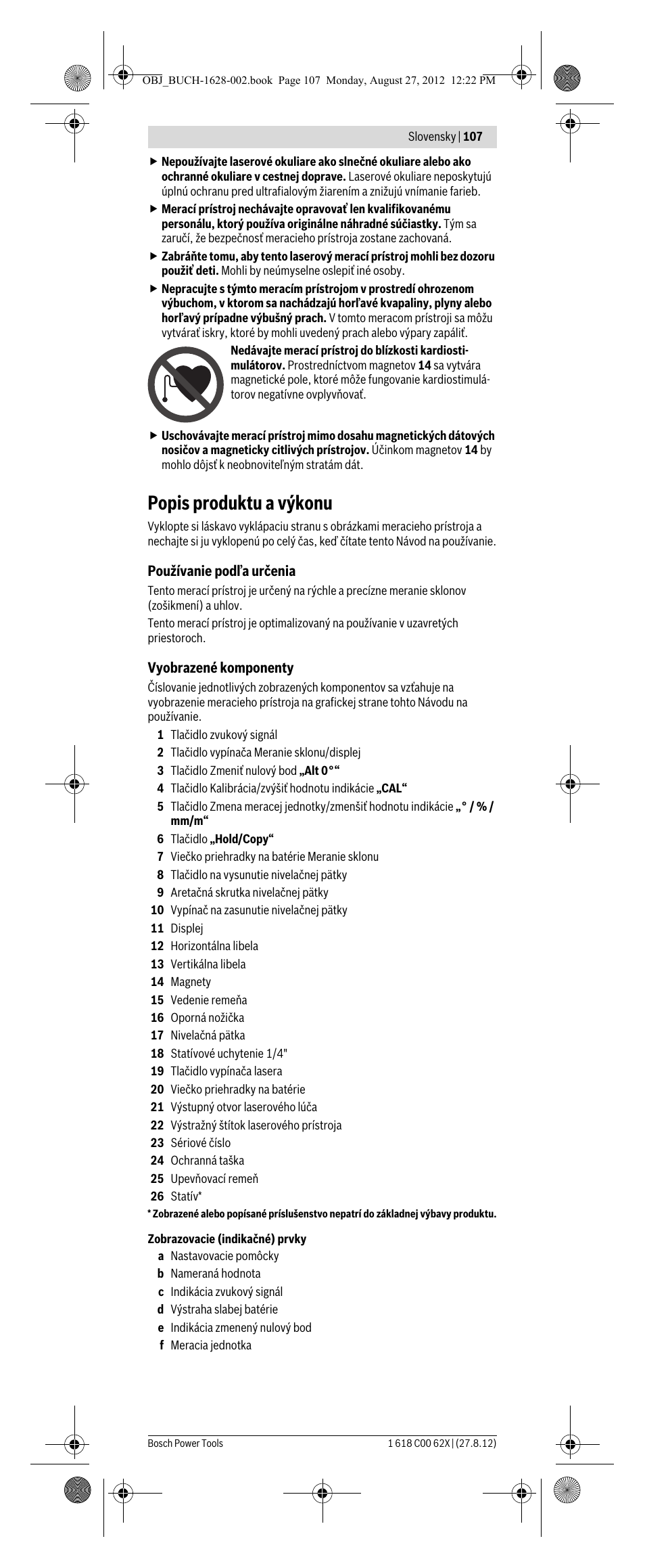 Popis produktu a výkonu | Bosch GIM 60 L Professional User Manual | Page 107 / 222