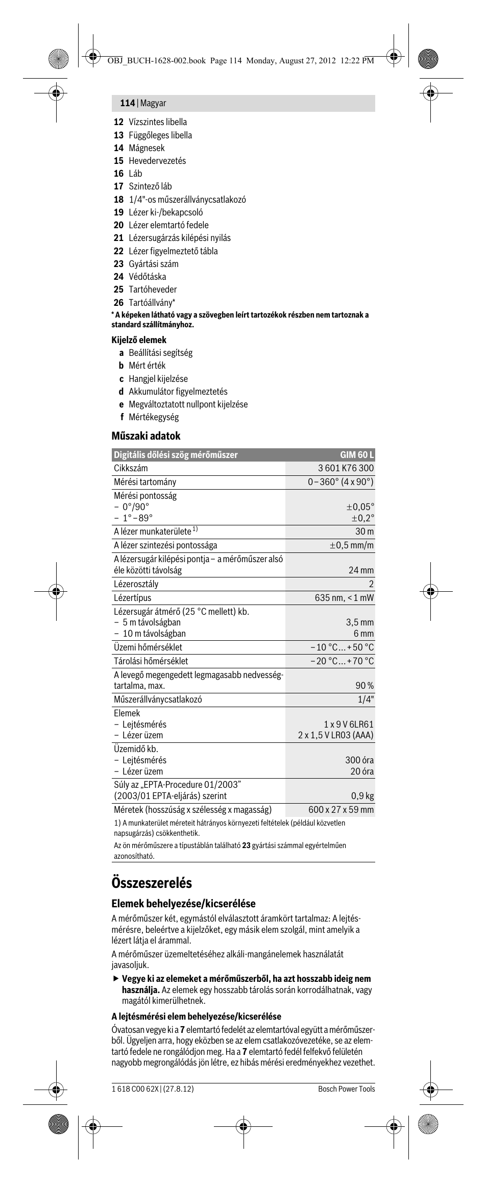 Összeszerelés | Bosch GIM 60 L Professional User Manual | Page 114 / 222