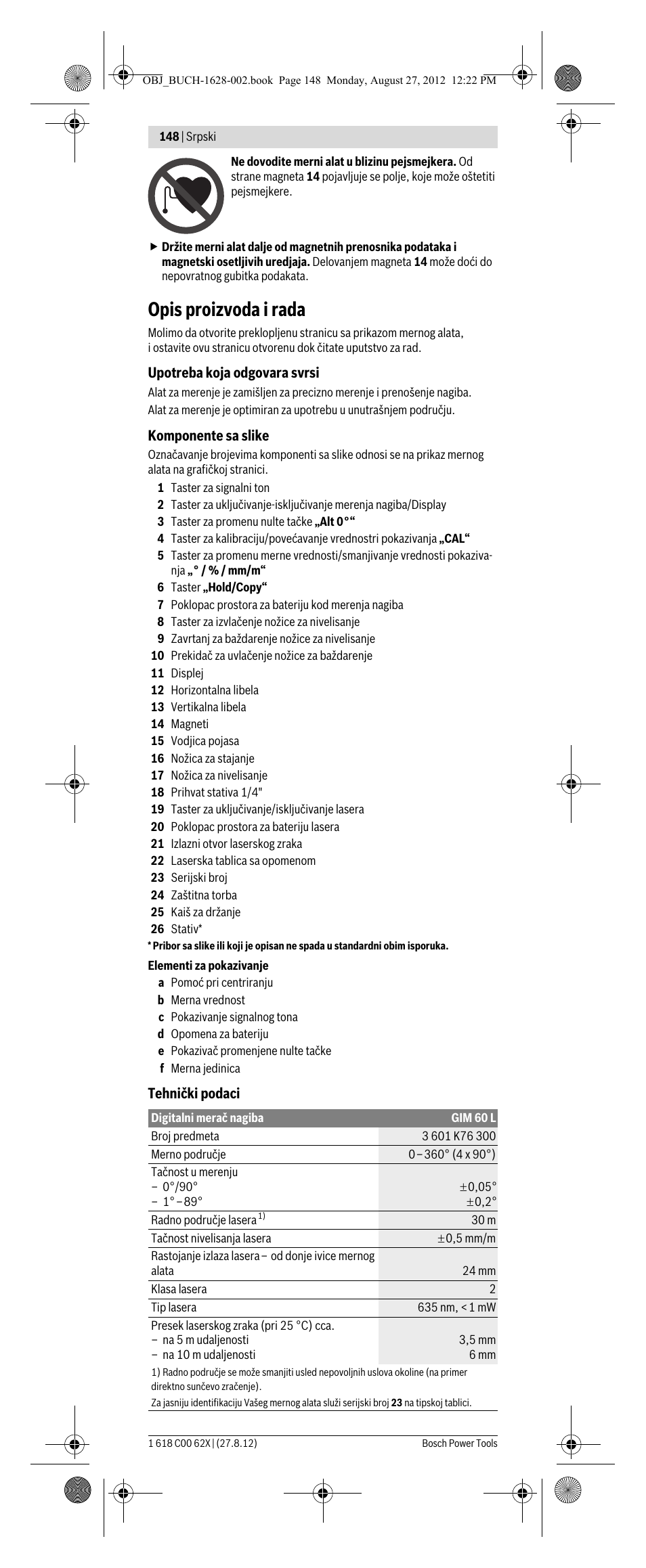 Opis proizvoda i rada | Bosch GIM 60 L Professional User Manual | Page 148 / 222