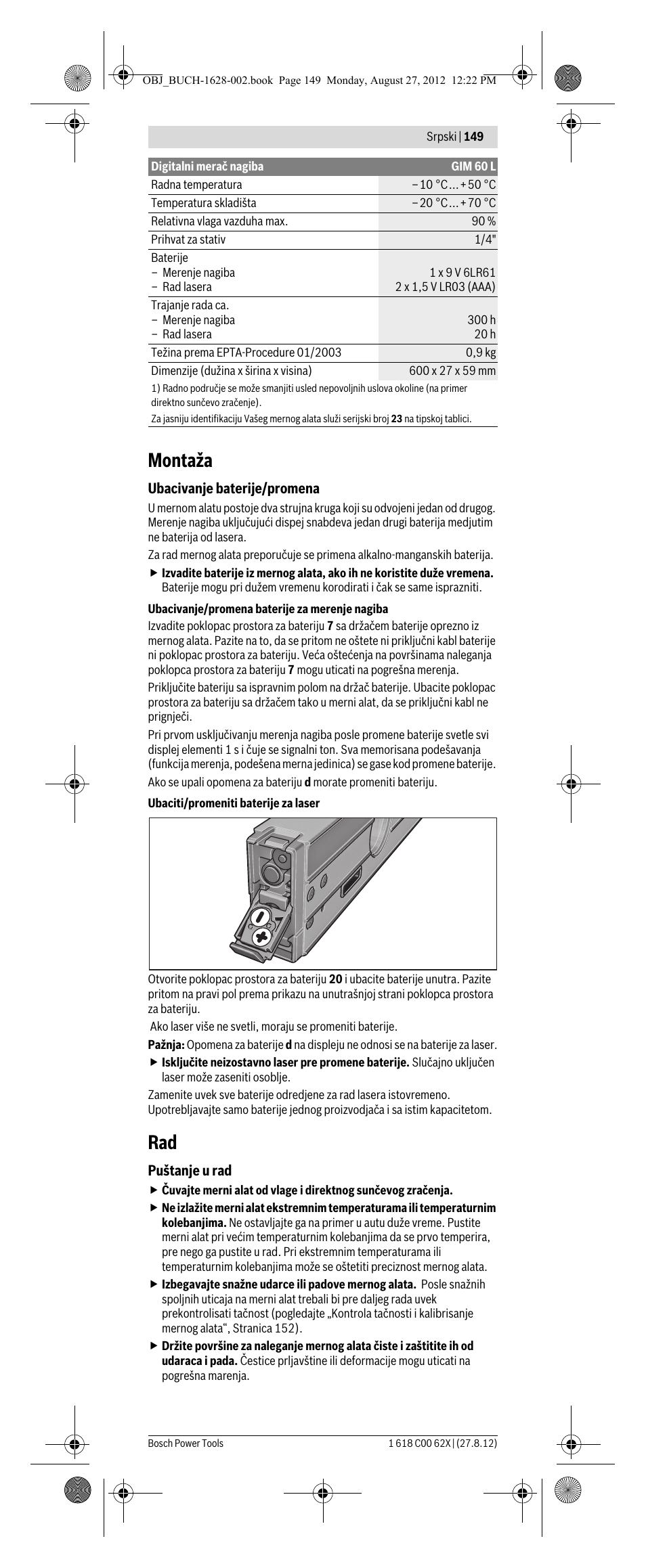 Montaža | Bosch GIM 60 L Professional User Manual | Page 149 / 222