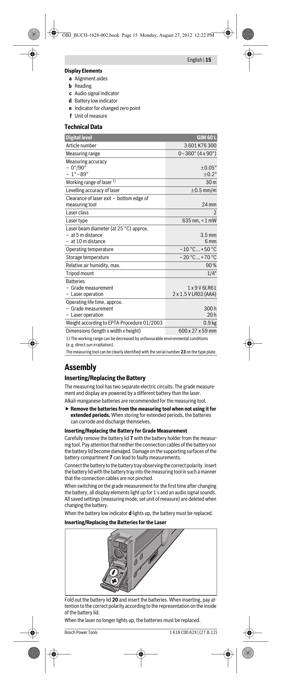 Assembly | Bosch GIM 60 L Professional User Manual | Page 15 / 222