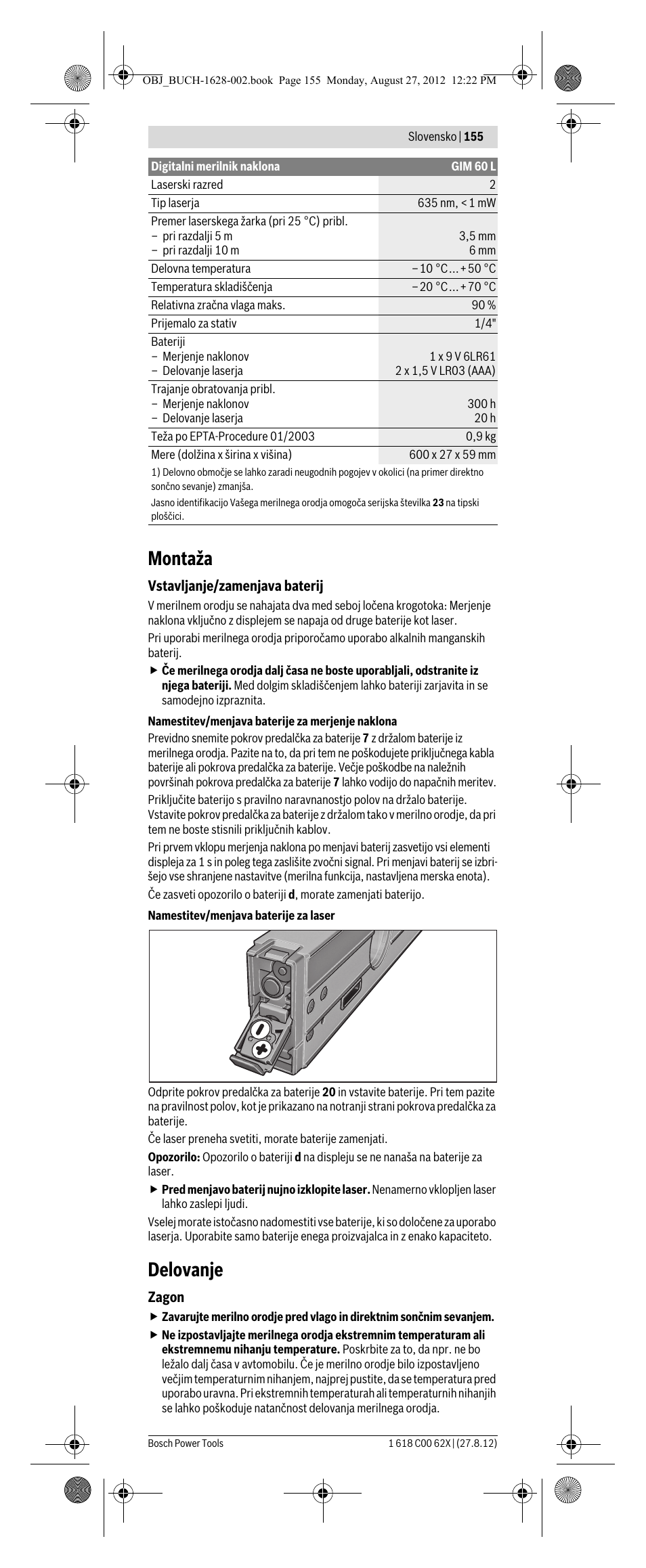 Montaža, Delovanje | Bosch GIM 60 L Professional User Manual | Page 155 / 222