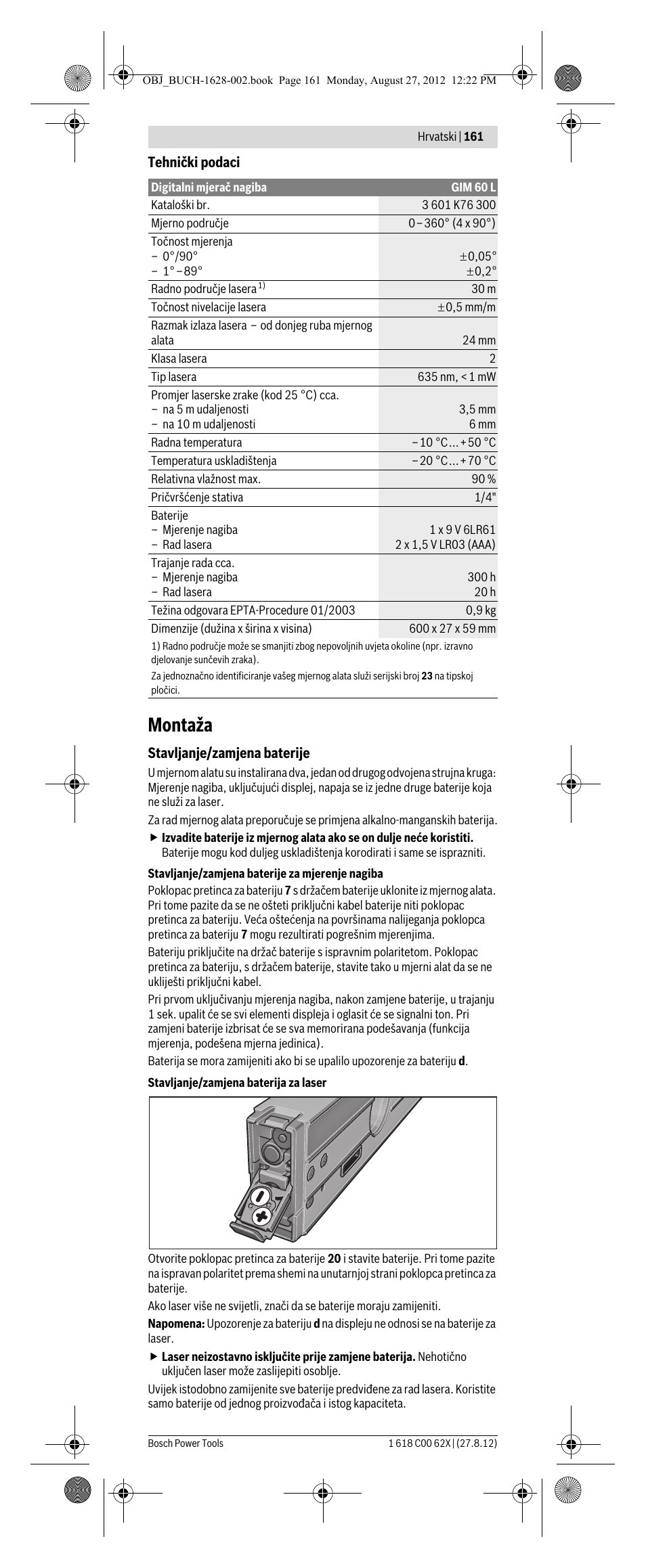 Montaža | Bosch GIM 60 L Professional User Manual | Page 161 / 222