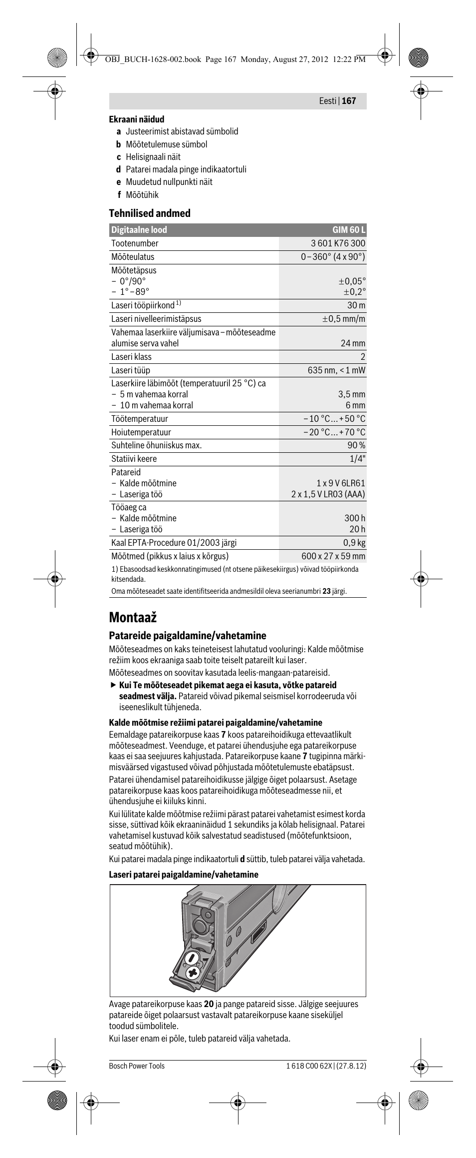 Montaaž | Bosch GIM 60 L Professional User Manual | Page 167 / 222