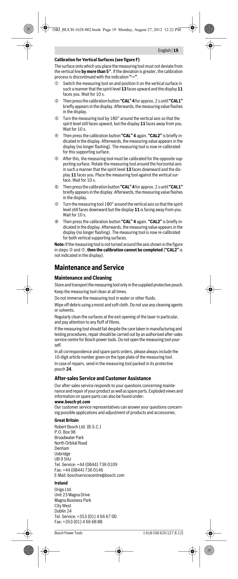 Maintenance and service | Bosch GIM 60 L Professional User Manual | Page 19 / 222