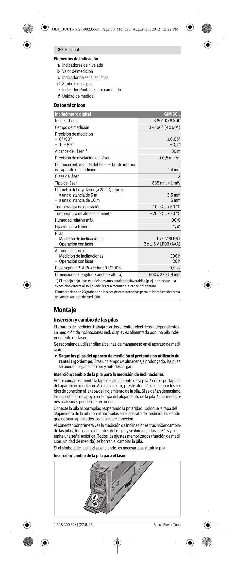 Montaje | Bosch GIM 60 L Professional User Manual | Page 30 / 222