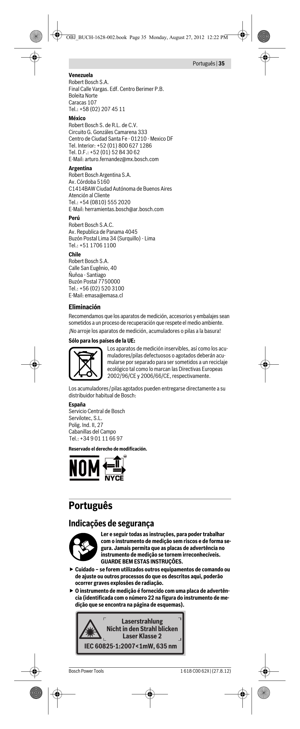 Português, Indicações de segurança | Bosch GIM 60 L Professional User Manual | Page 35 / 222