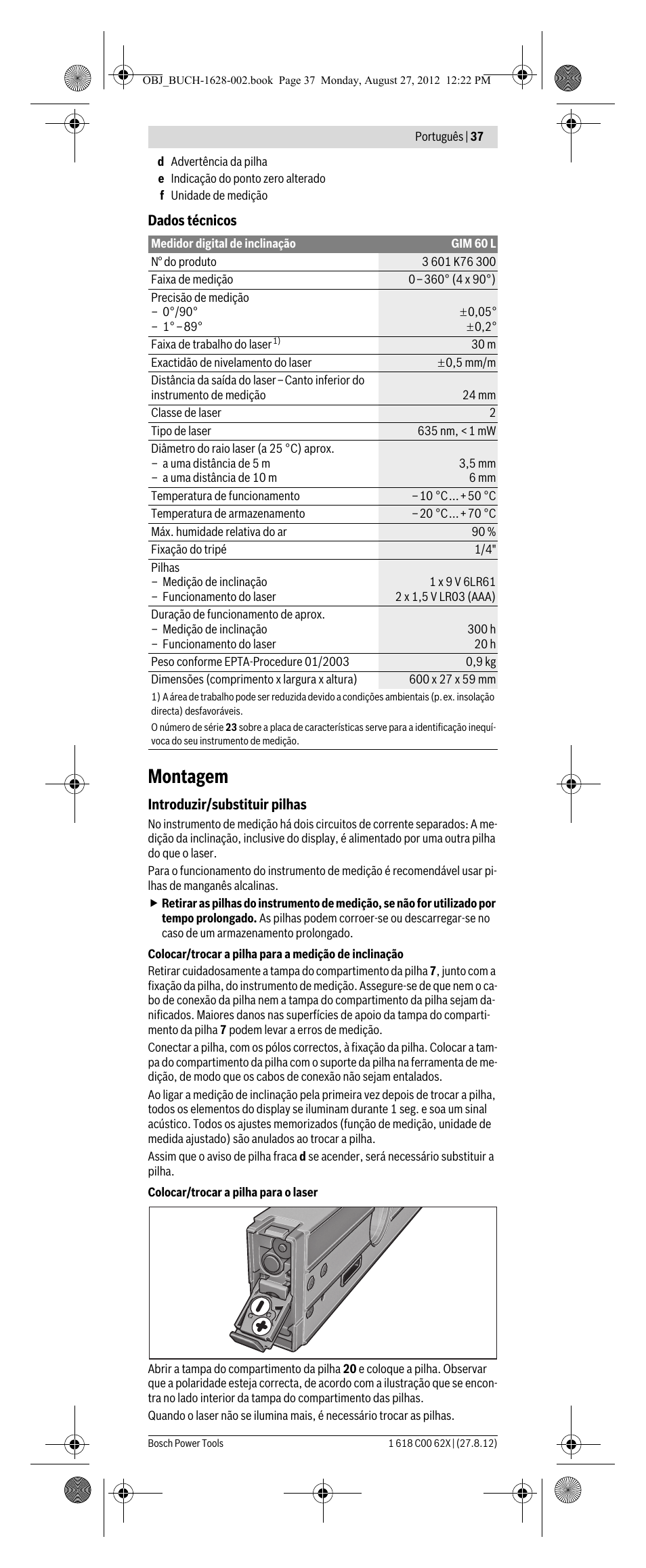 Montagem | Bosch GIM 60 L Professional User Manual | Page 37 / 222