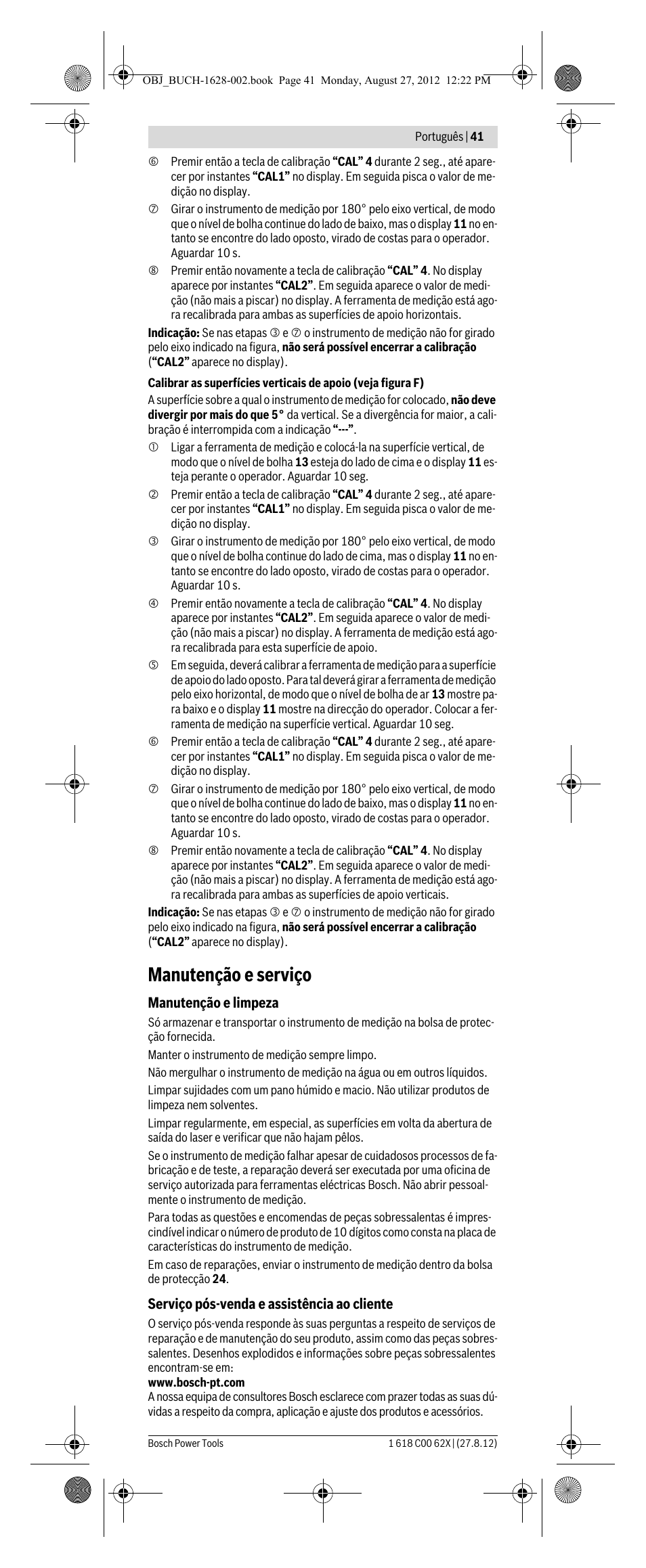 Manutenção e serviço | Bosch GIM 60 L Professional User Manual | Page 41 / 222