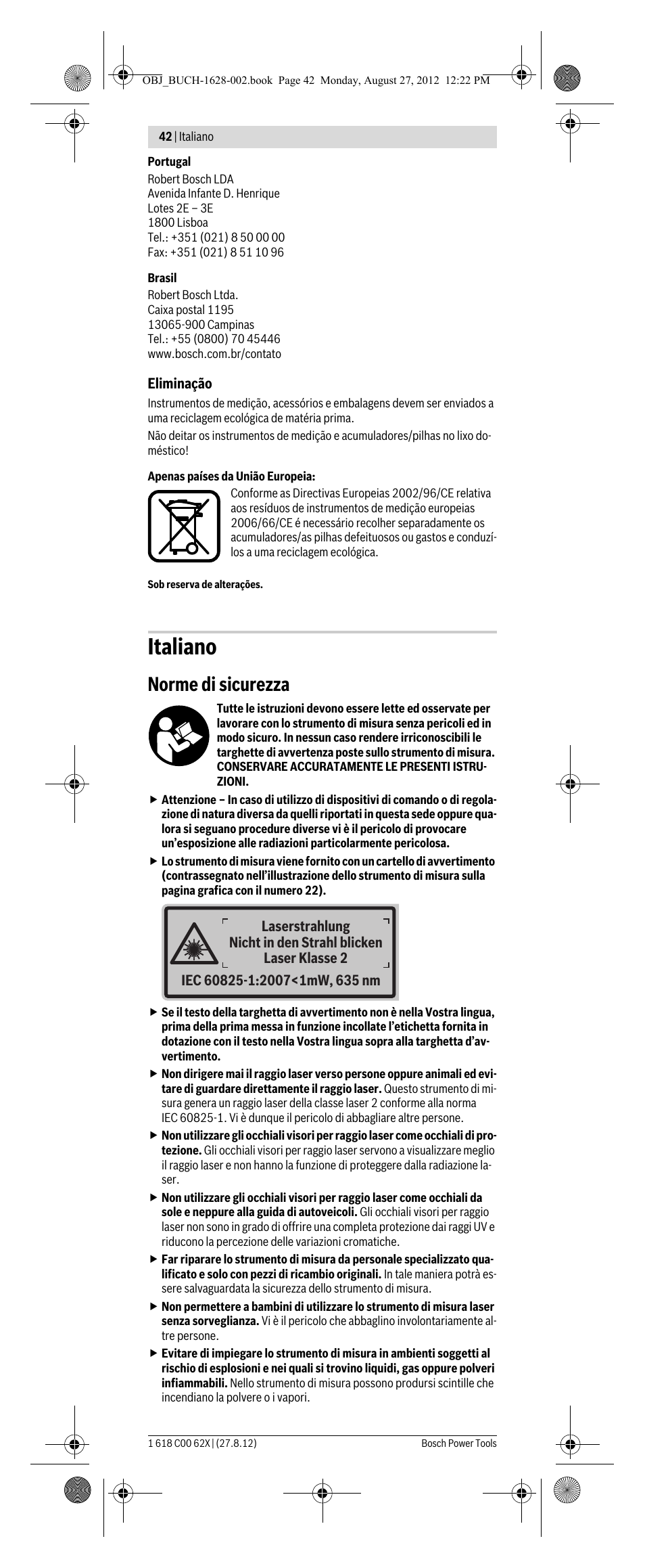 Italiano, Norme di sicurezza | Bosch GIM 60 L Professional User Manual | Page 42 / 222