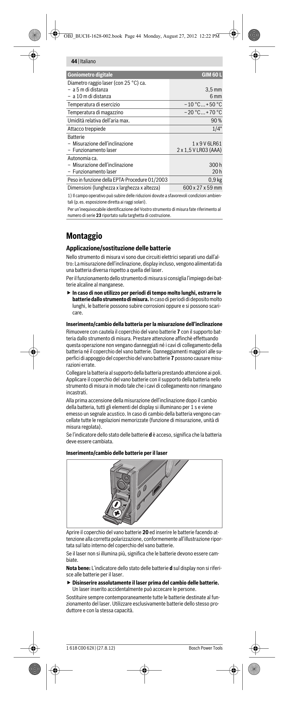 Montaggio | Bosch GIM 60 L Professional User Manual | Page 44 / 222