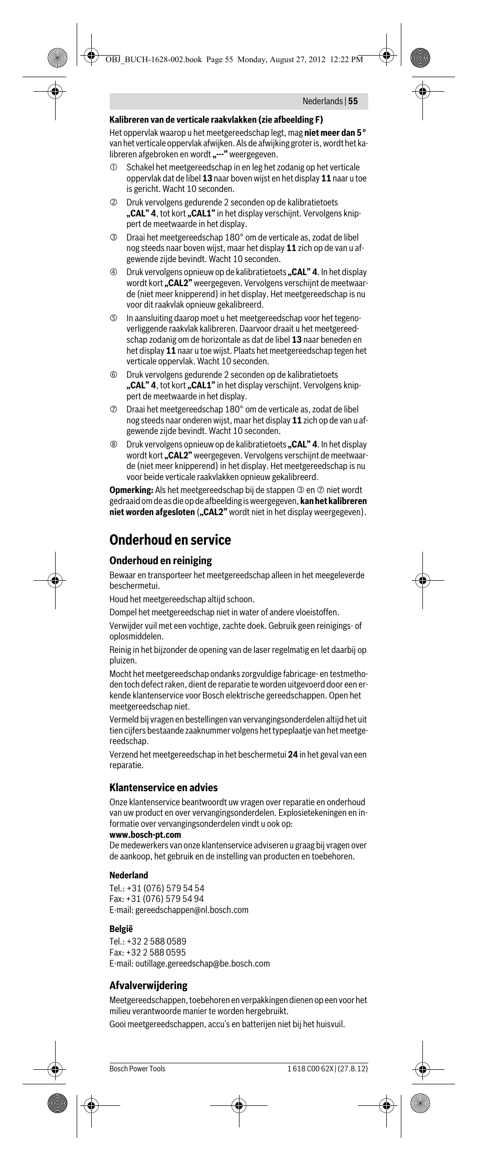 Onderhoud en service | Bosch GIM 60 L Professional User Manual | Page 55 / 222