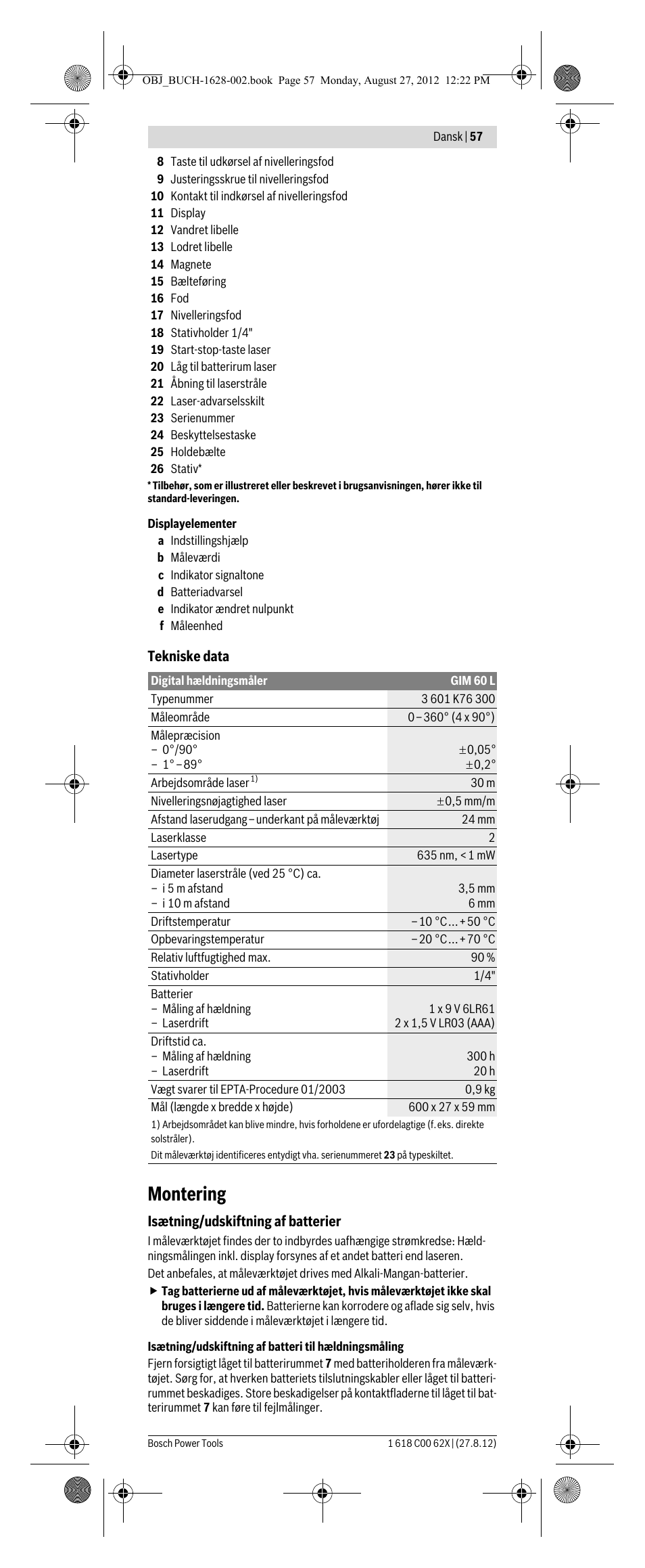 Montering | Bosch GIM 60 L Professional User Manual | Page 57 / 222