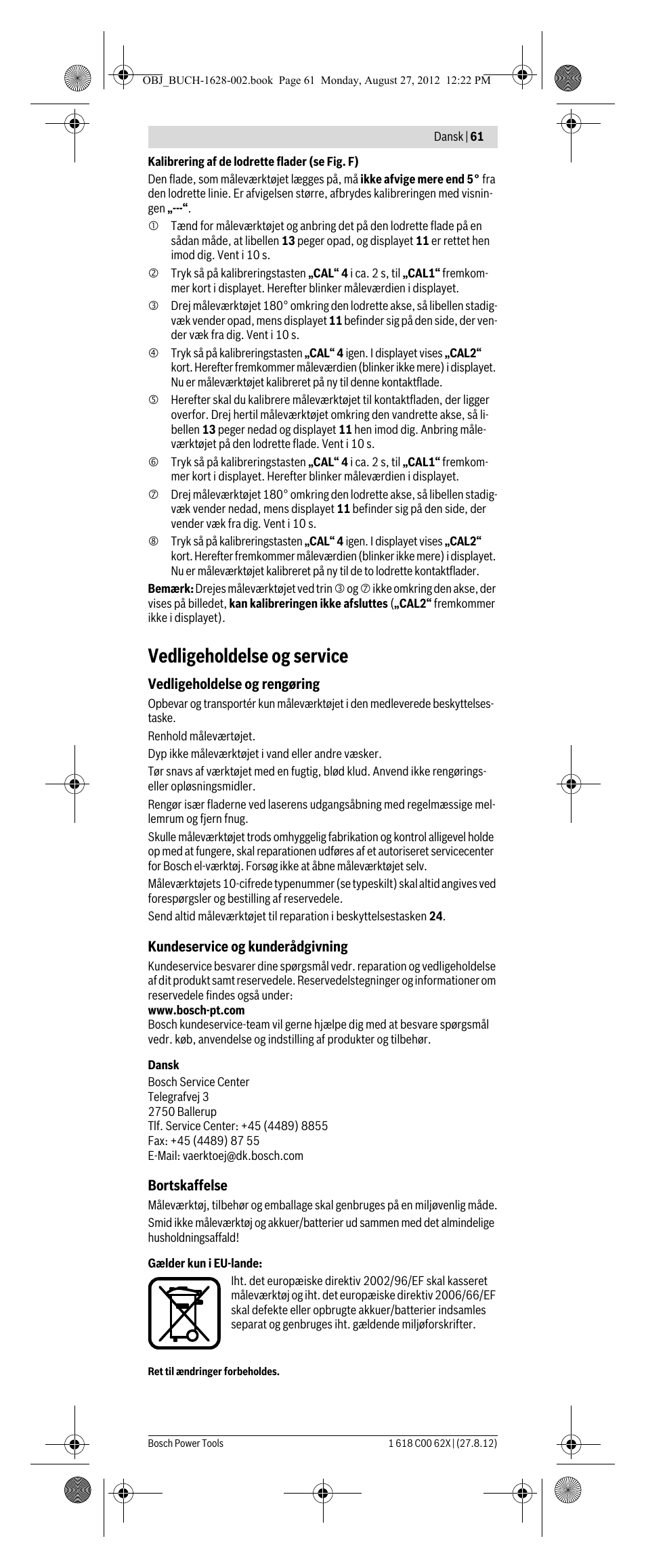 Vedligeholdelse og service | Bosch GIM 60 L Professional User Manual | Page 61 / 222