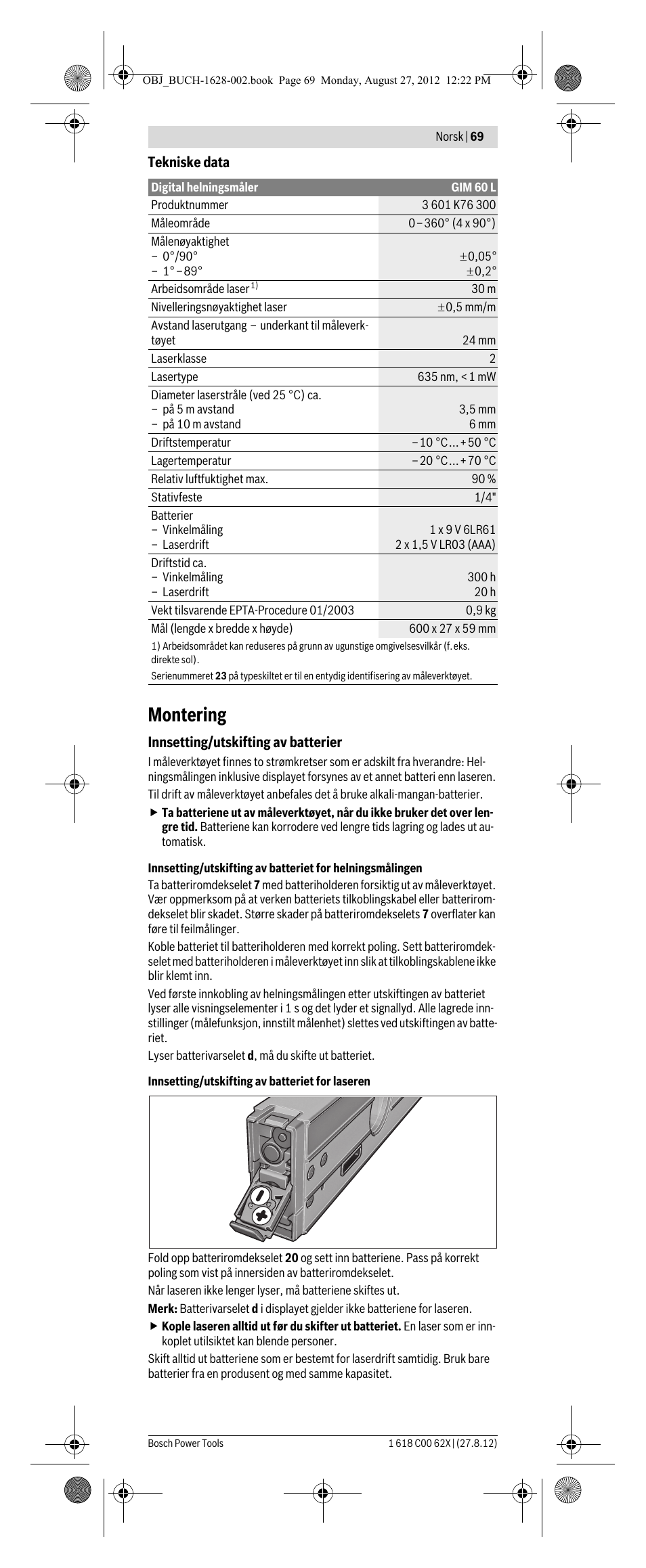 Montering | Bosch GIM 60 L Professional User Manual | Page 69 / 222