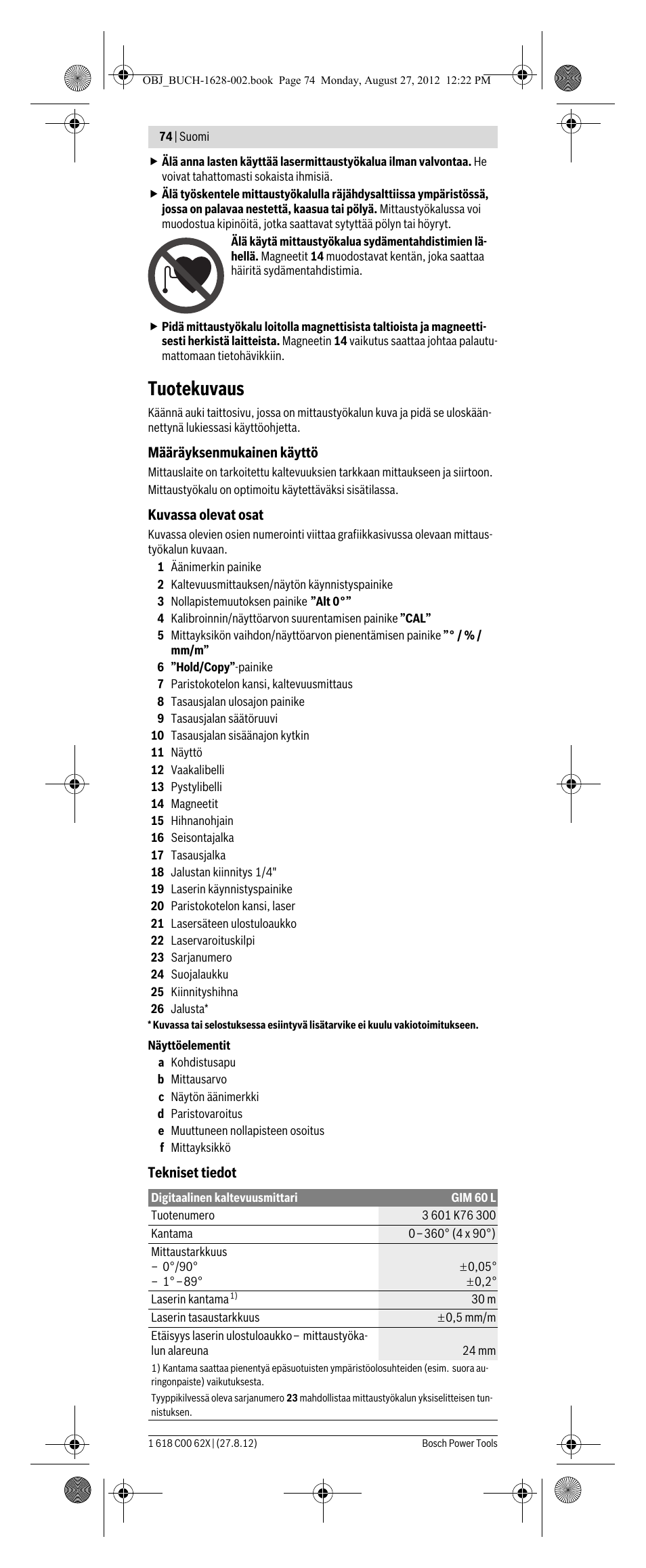 Tuotekuvaus | Bosch GIM 60 L Professional User Manual | Page 74 / 222