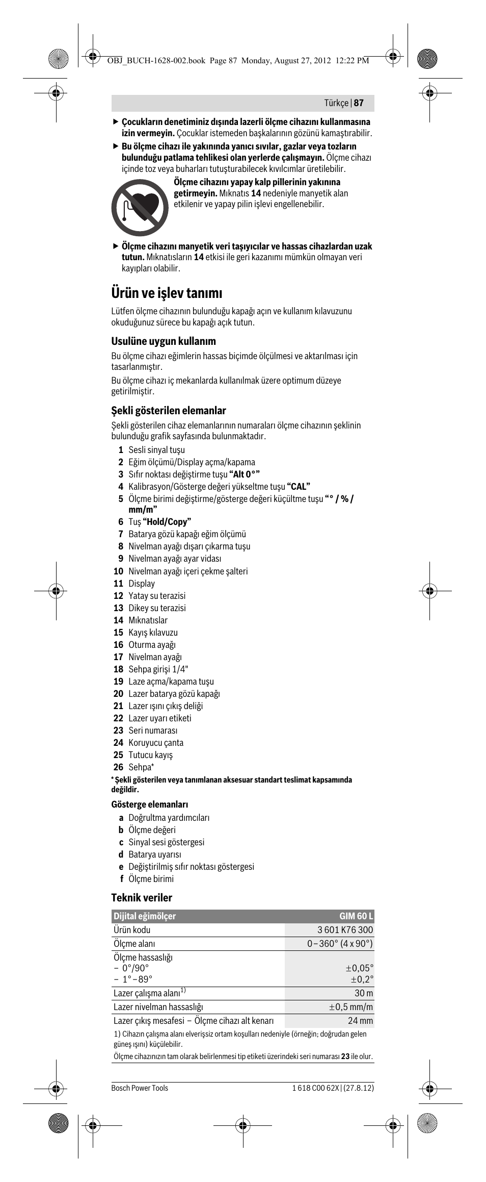 Ürün ve işlev tan m | Bosch GIM 60 L Professional User Manual | Page 87 / 222