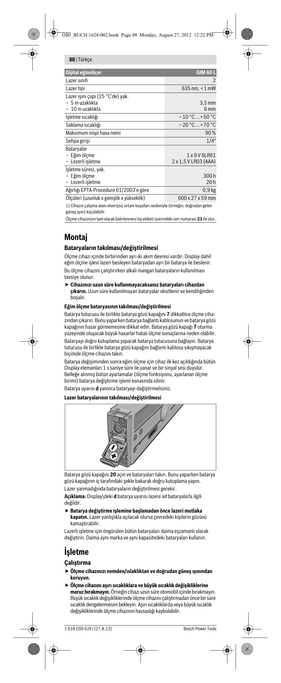 Montaj, Işletme | Bosch GIM 60 L Professional User Manual | Page 88 / 222