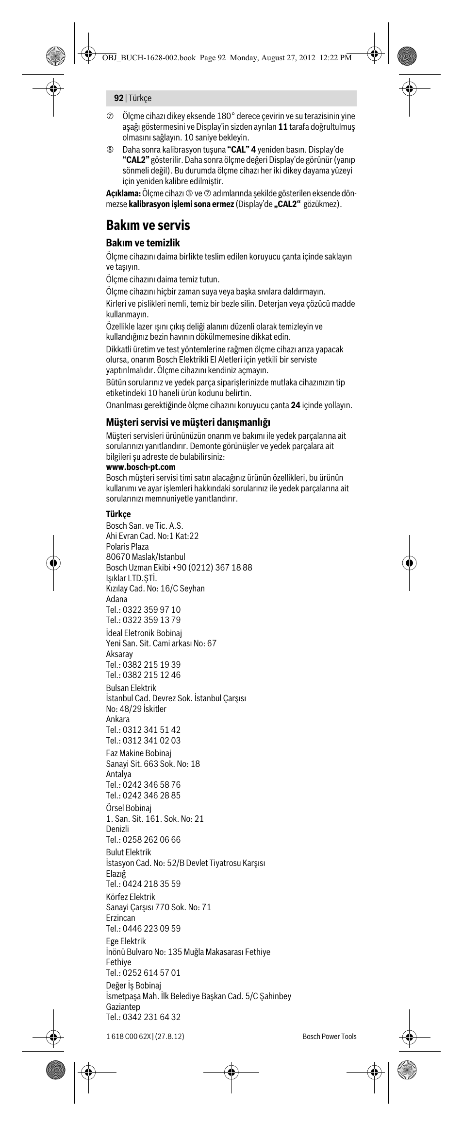 Bak m ve servis | Bosch GIM 60 L Professional User Manual | Page 92 / 222