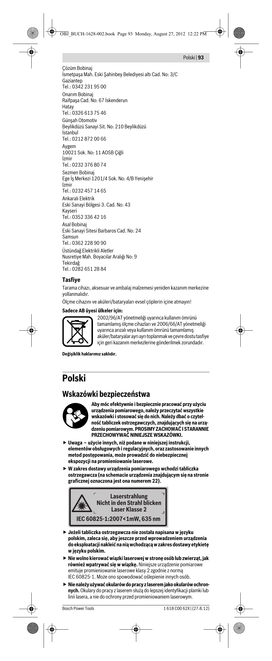 Polski, Wskazówki bezpieczeństwa | Bosch GIM 60 L Professional User Manual | Page 93 / 222