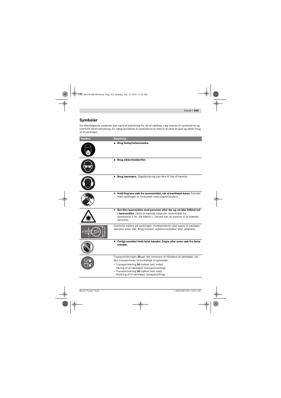 Symboler | Bosch PCM 7 User Manual | Page 103 / 346