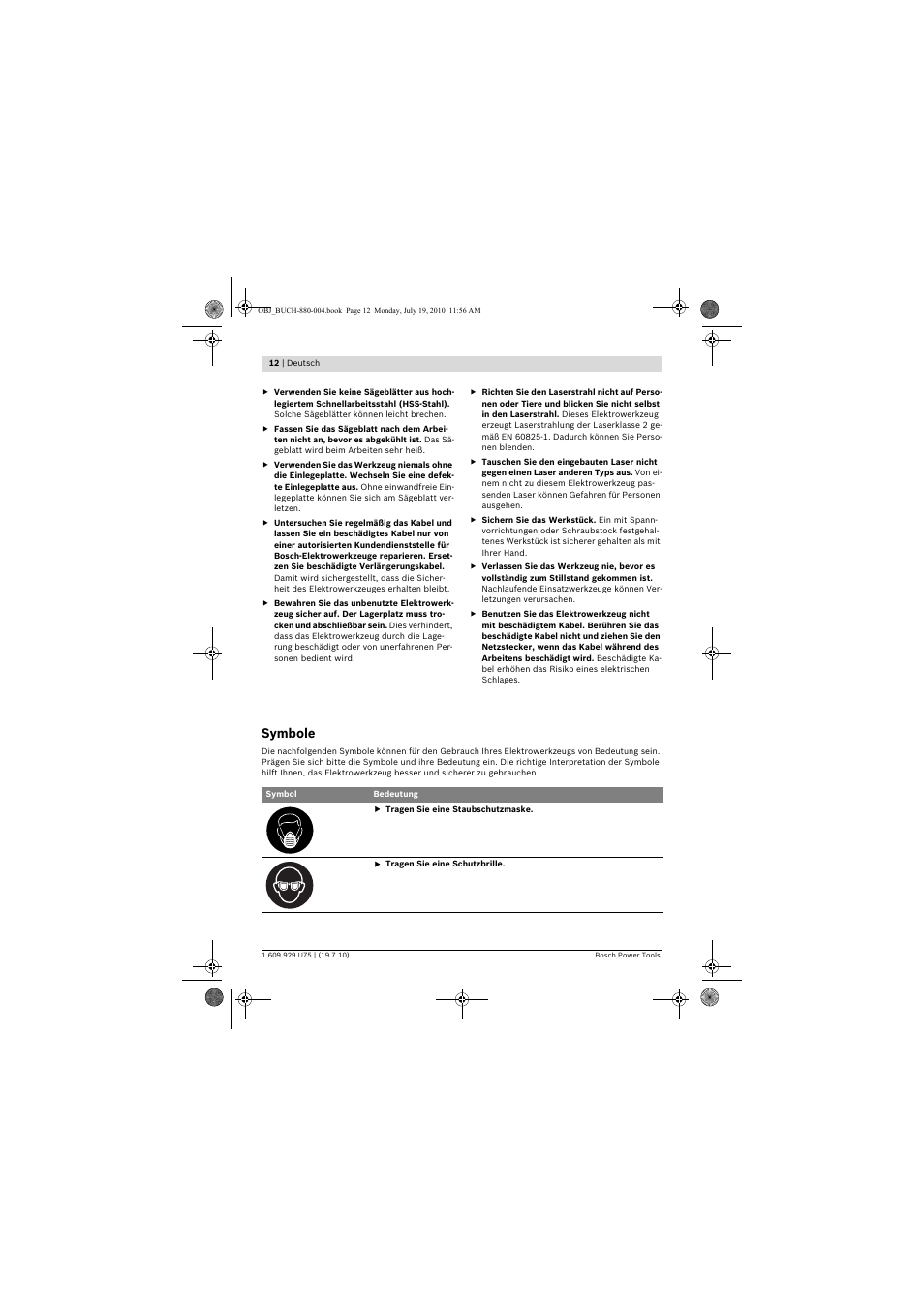 Symbole | Bosch PCM 7 User Manual | Page 12 / 346