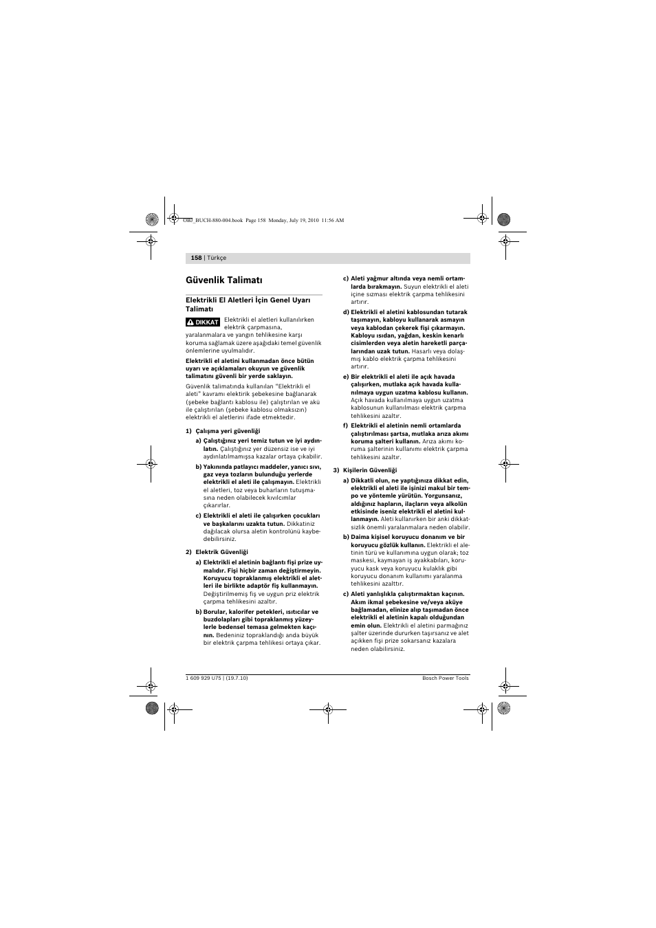 Güvenlik talimat | Bosch PCM 7 User Manual | Page 158 / 346