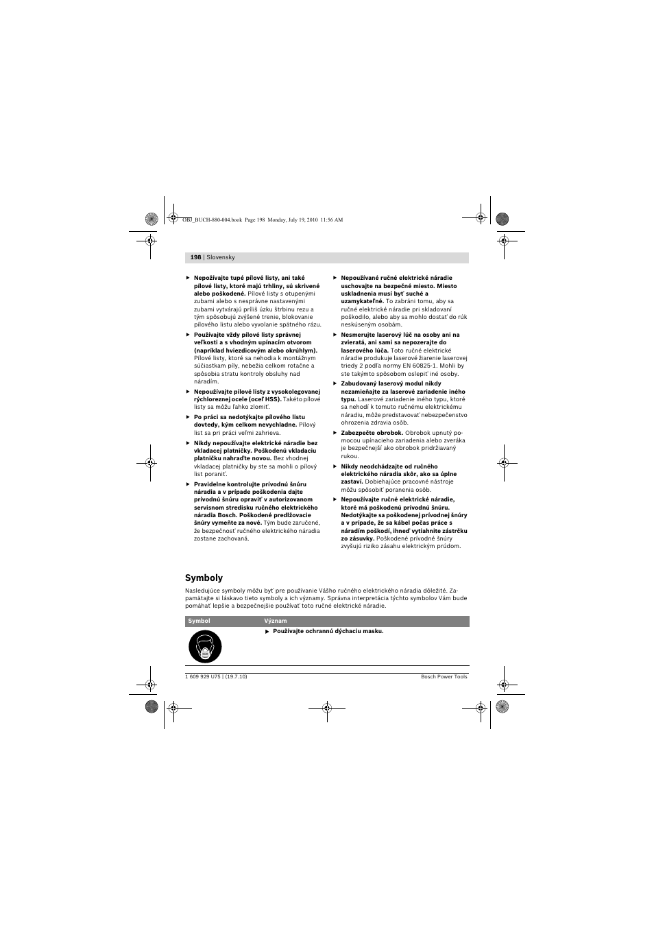 Symboly | Bosch PCM 7 User Manual | Page 198 / 346