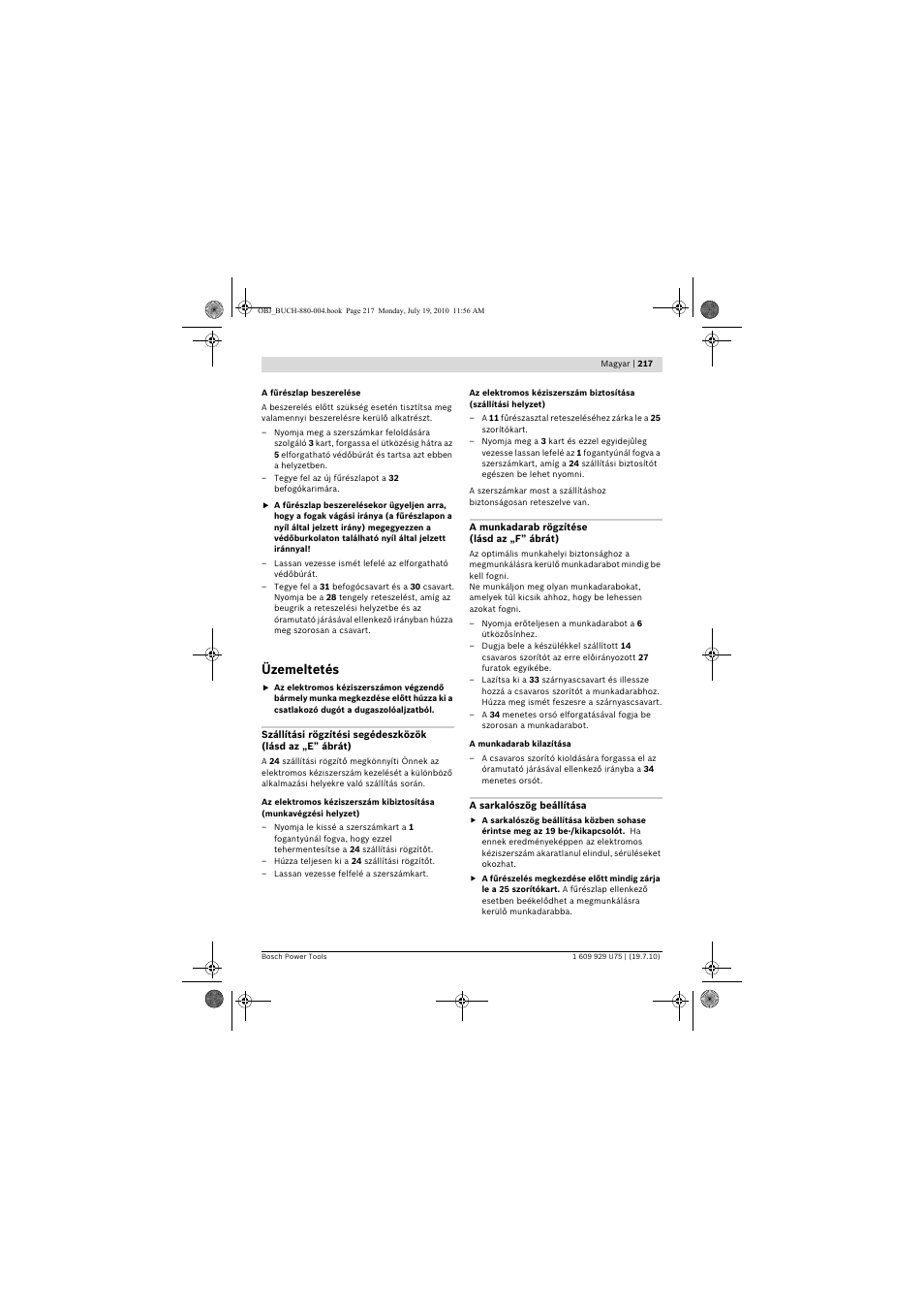 Üzemeltetés | Bosch PCM 7 User Manual | Page 217 / 346