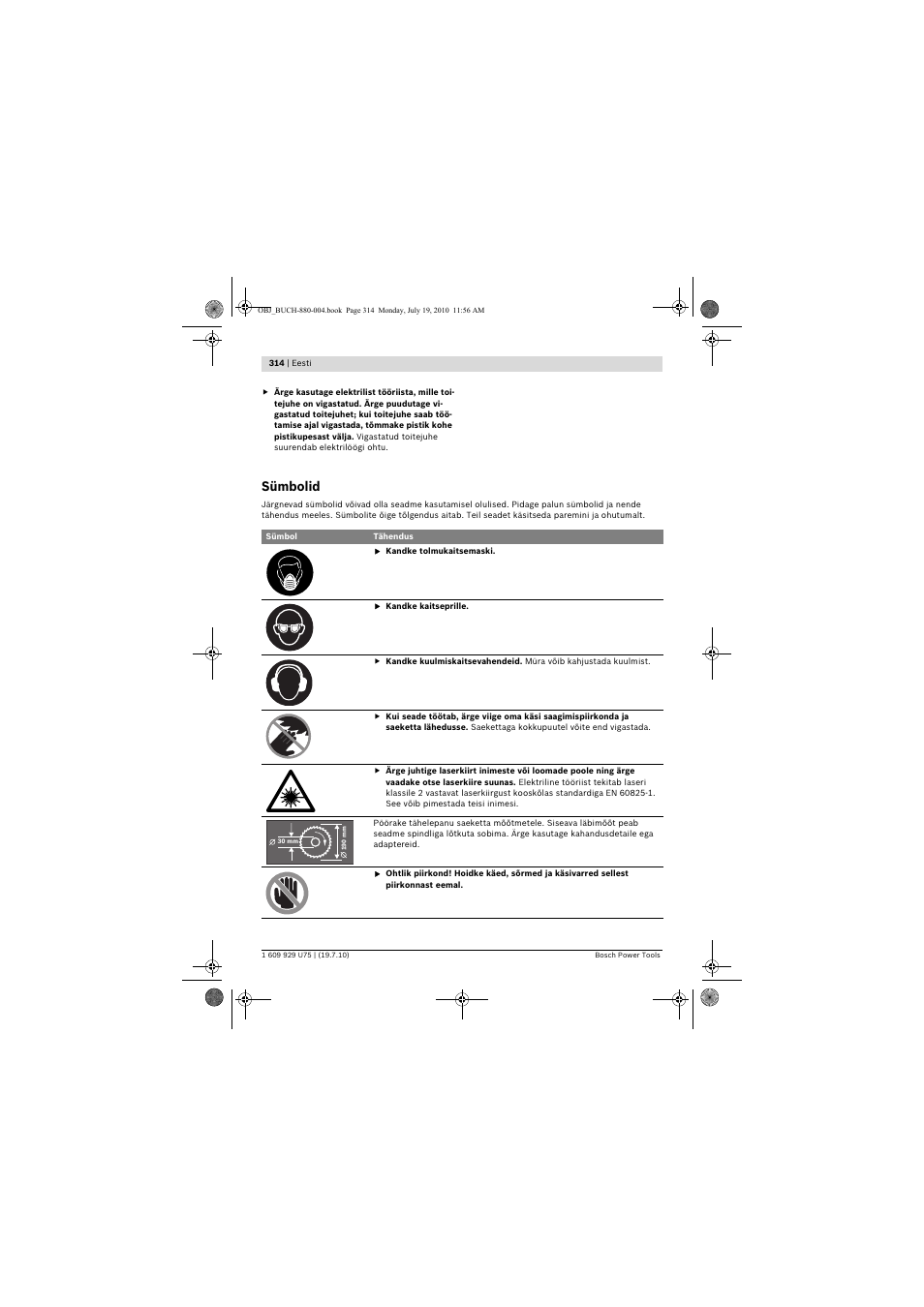 Sümbolid | Bosch PCM 7 User Manual | Page 314 / 346