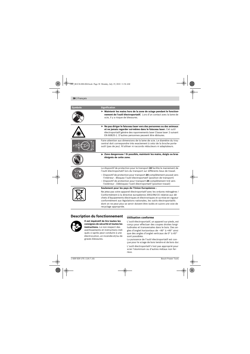 Description du fonctionnement | Bosch PCM 7 User Manual | Page 38 / 346