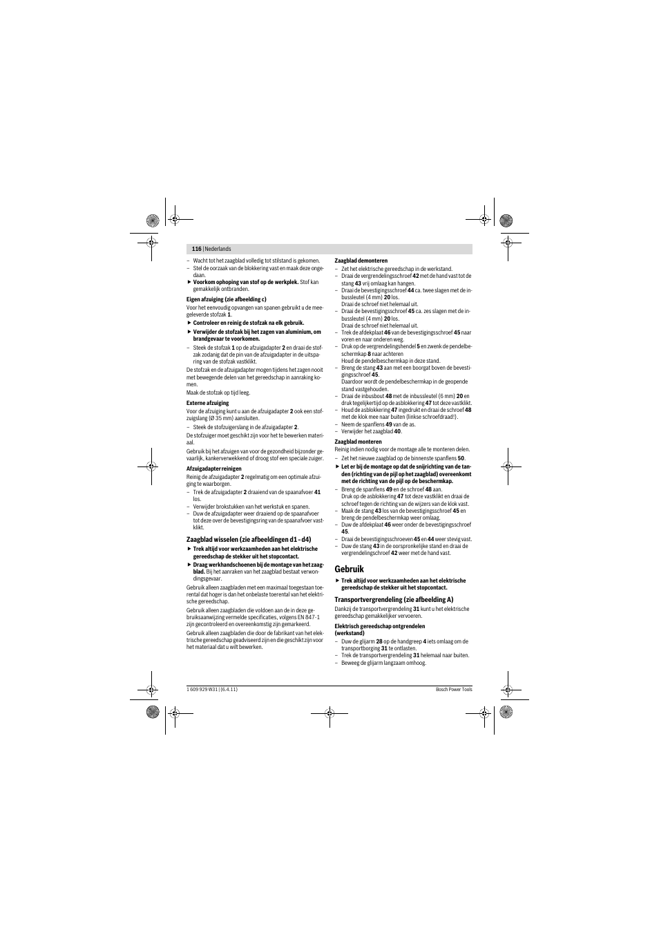 Gebruik | Bosch GCM 12 GDL Professional User Manual | Page 116 / 456
