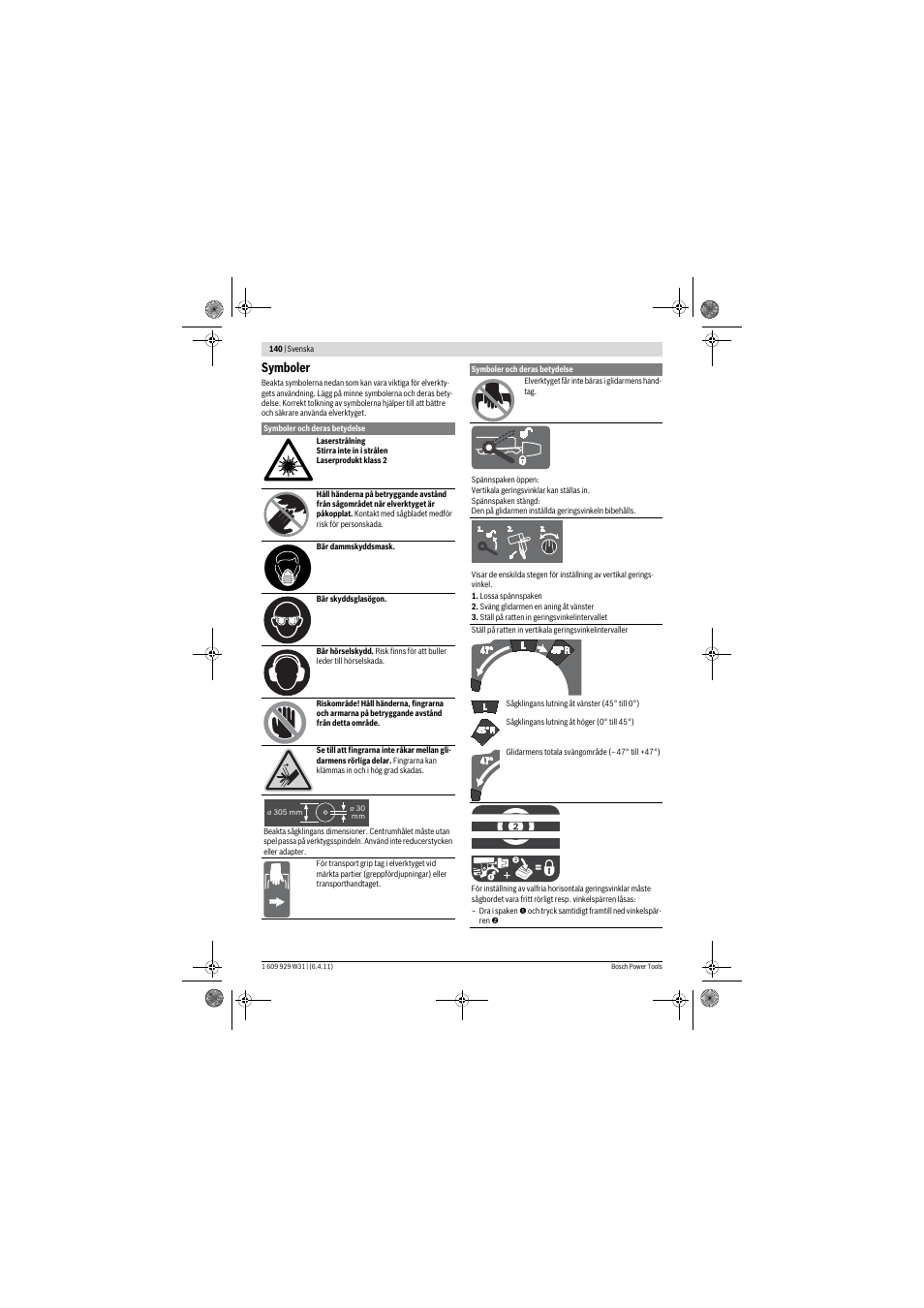 Symboler | Bosch GCM 12 GDL Professional User Manual | Page 140 / 456