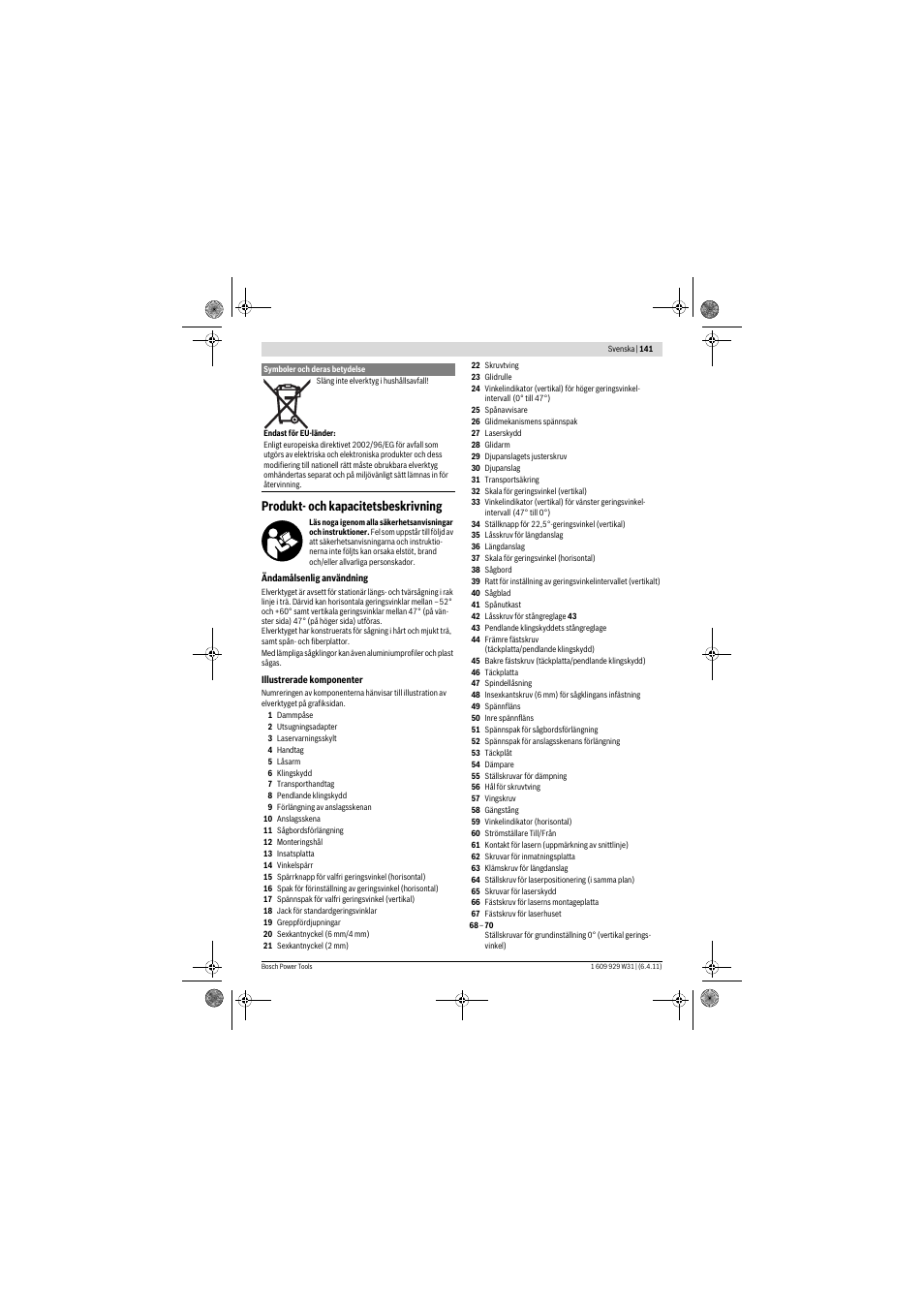 Produkt- och kapacitetsbeskrivning | Bosch GCM 12 GDL Professional User Manual | Page 141 / 456