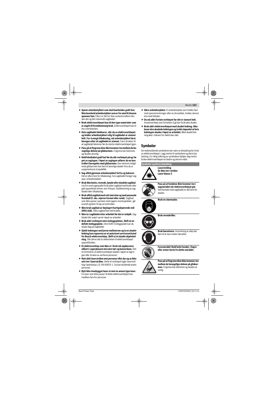 Symboler | Bosch GCM 12 GDL Professional User Manual | Page 153 / 456