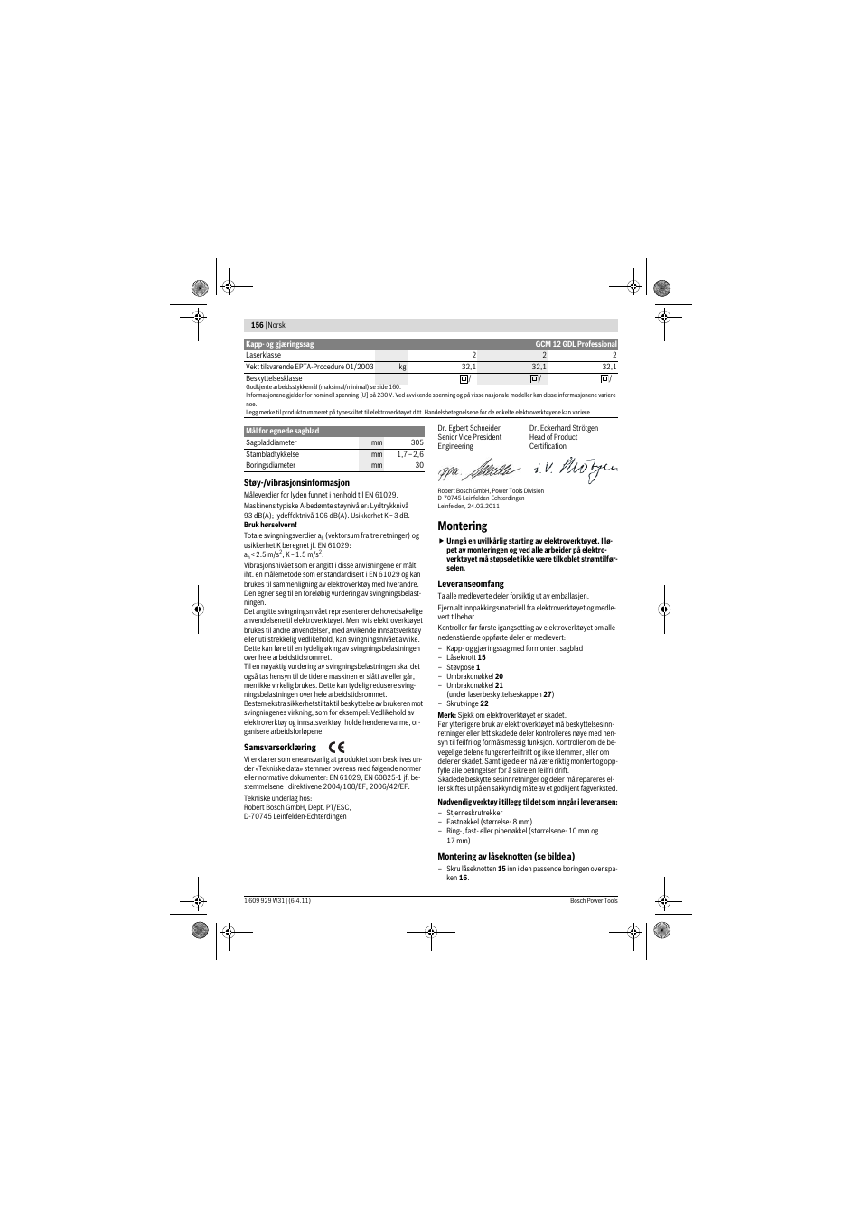 Montering | Bosch GCM 12 GDL Professional User Manual | Page 156 / 456