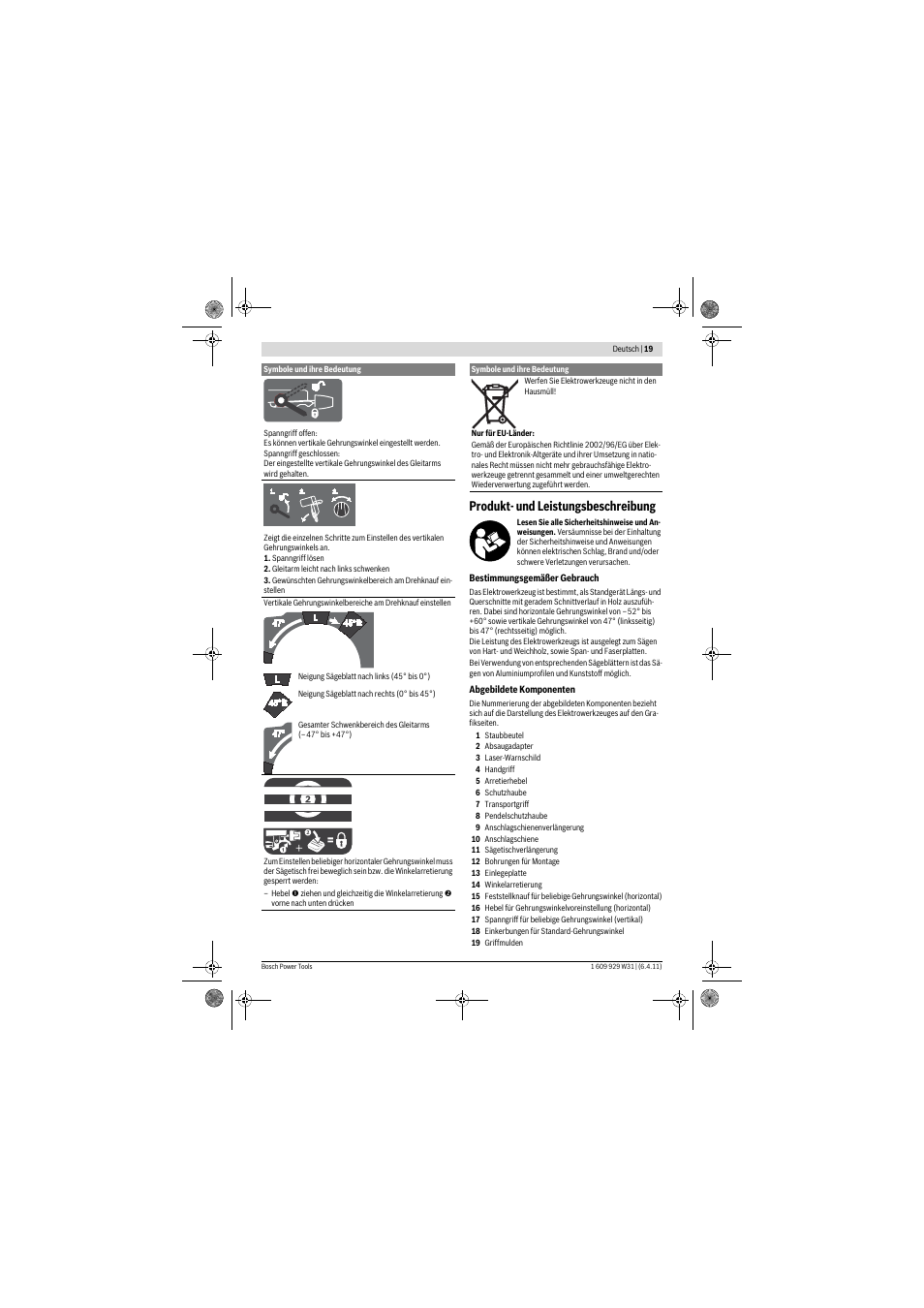 Produkt- und leistungsbeschreibung | Bosch GCM 12 GDL Professional User Manual | Page 19 / 456