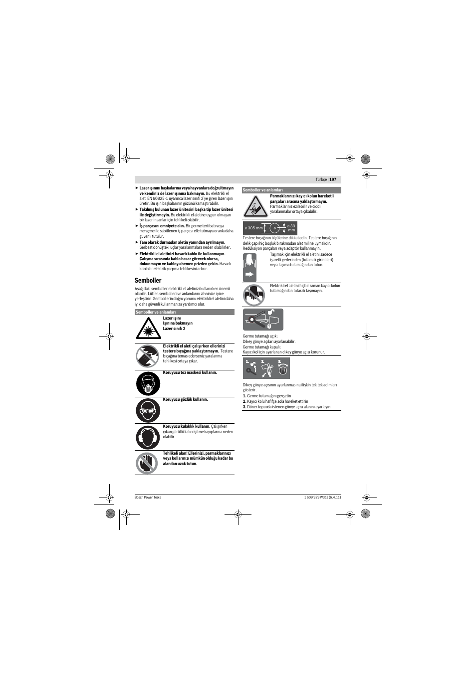 Semboller | Bosch GCM 12 GDL Professional User Manual | Page 197 / 456