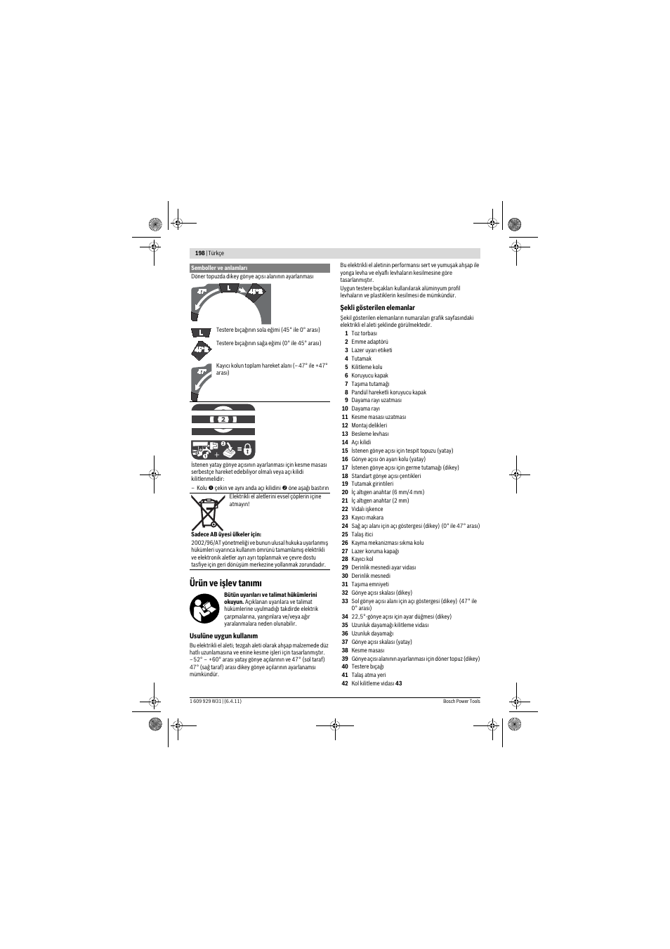 Ürün ve işlev tan m | Bosch GCM 12 GDL Professional User Manual | Page 198 / 456