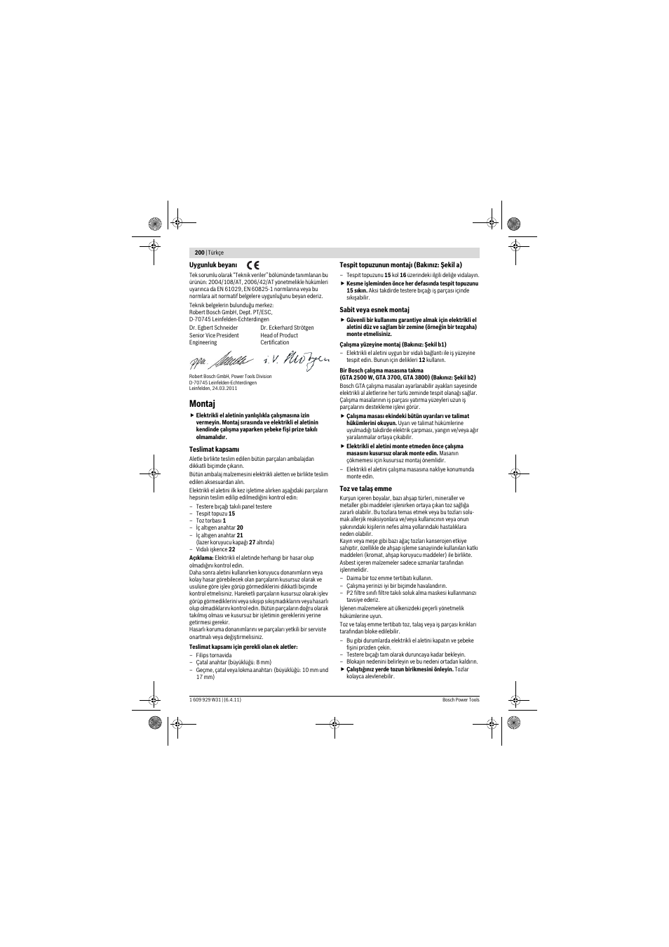 Montaj | Bosch GCM 12 GDL Professional User Manual | Page 200 / 456