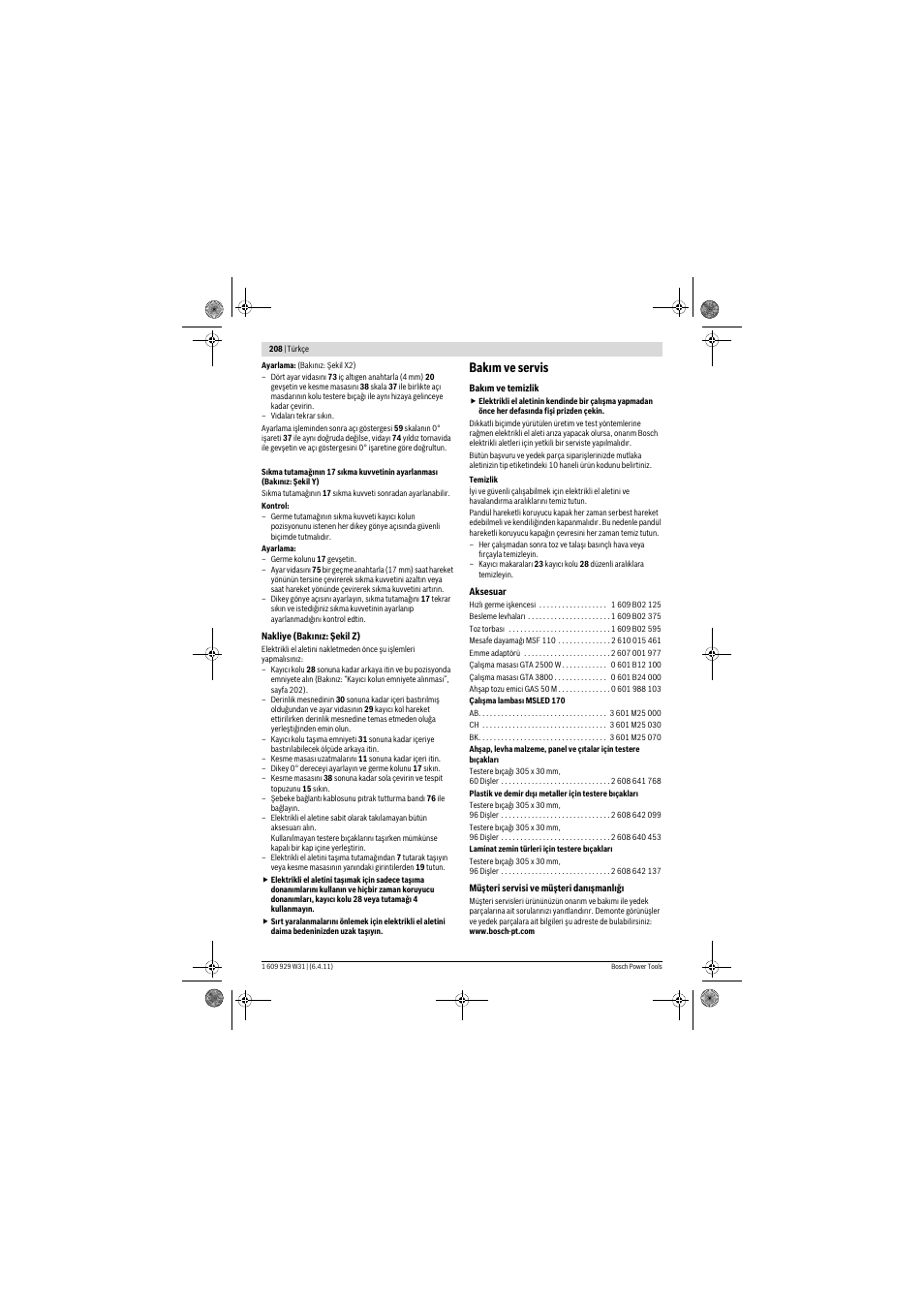 Bak m ve servis | Bosch GCM 12 GDL Professional User Manual | Page 208 / 456