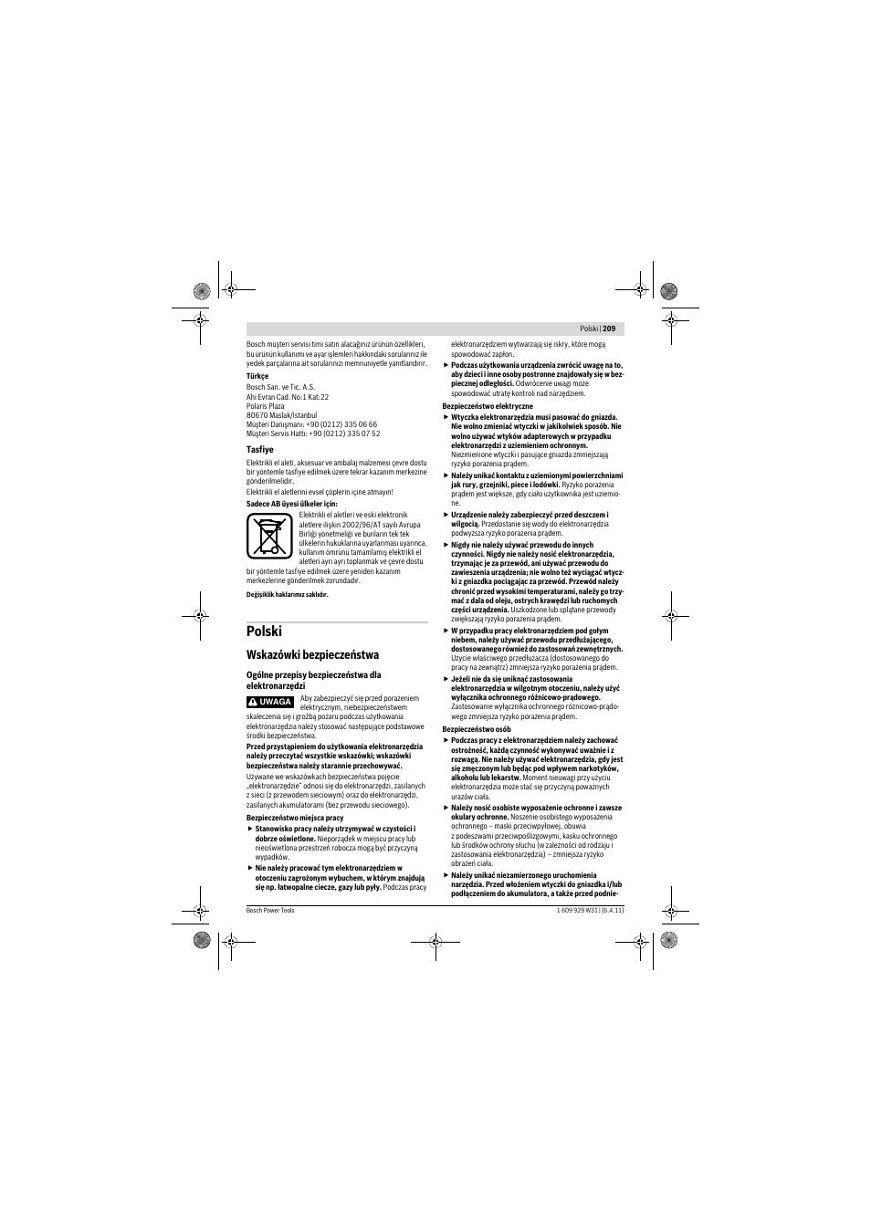 Polski, Wskazówki bezpieczeństwa | Bosch GCM 12 GDL Professional User Manual | Page 209 / 456