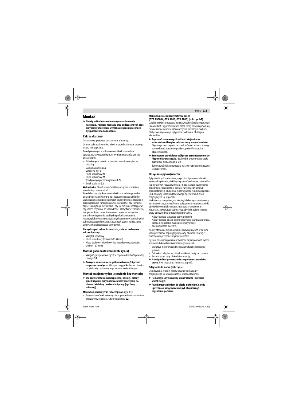 Montaż | Bosch GCM 12 GDL Professional User Manual | Page 215 / 456