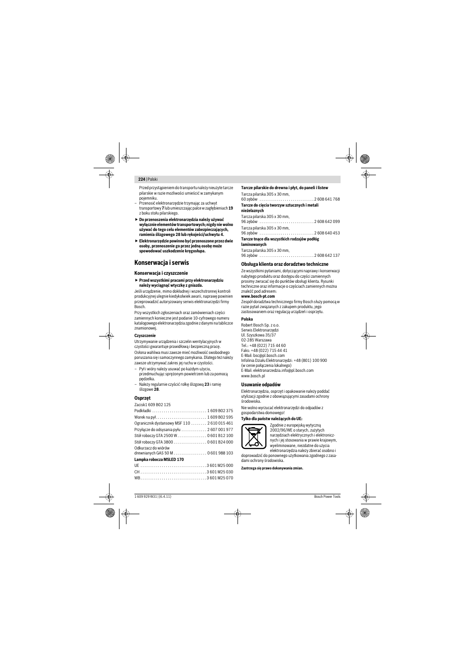 Konserwacja i serwis | Bosch GCM 12 GDL Professional User Manual | Page 224 / 456