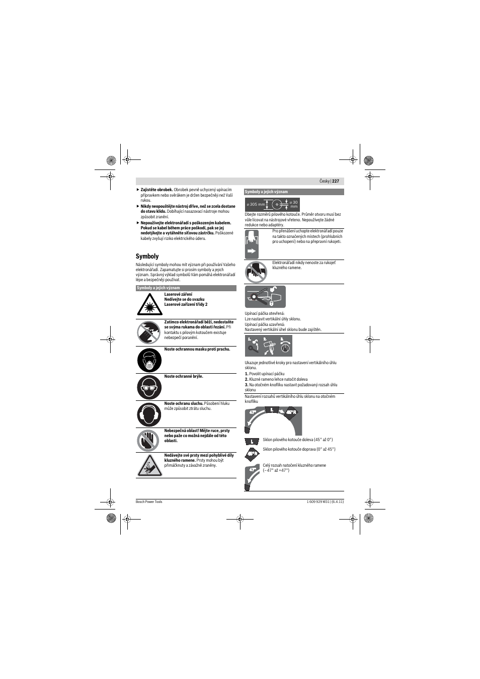 Symboly | Bosch GCM 12 GDL Professional User Manual | Page 227 / 456