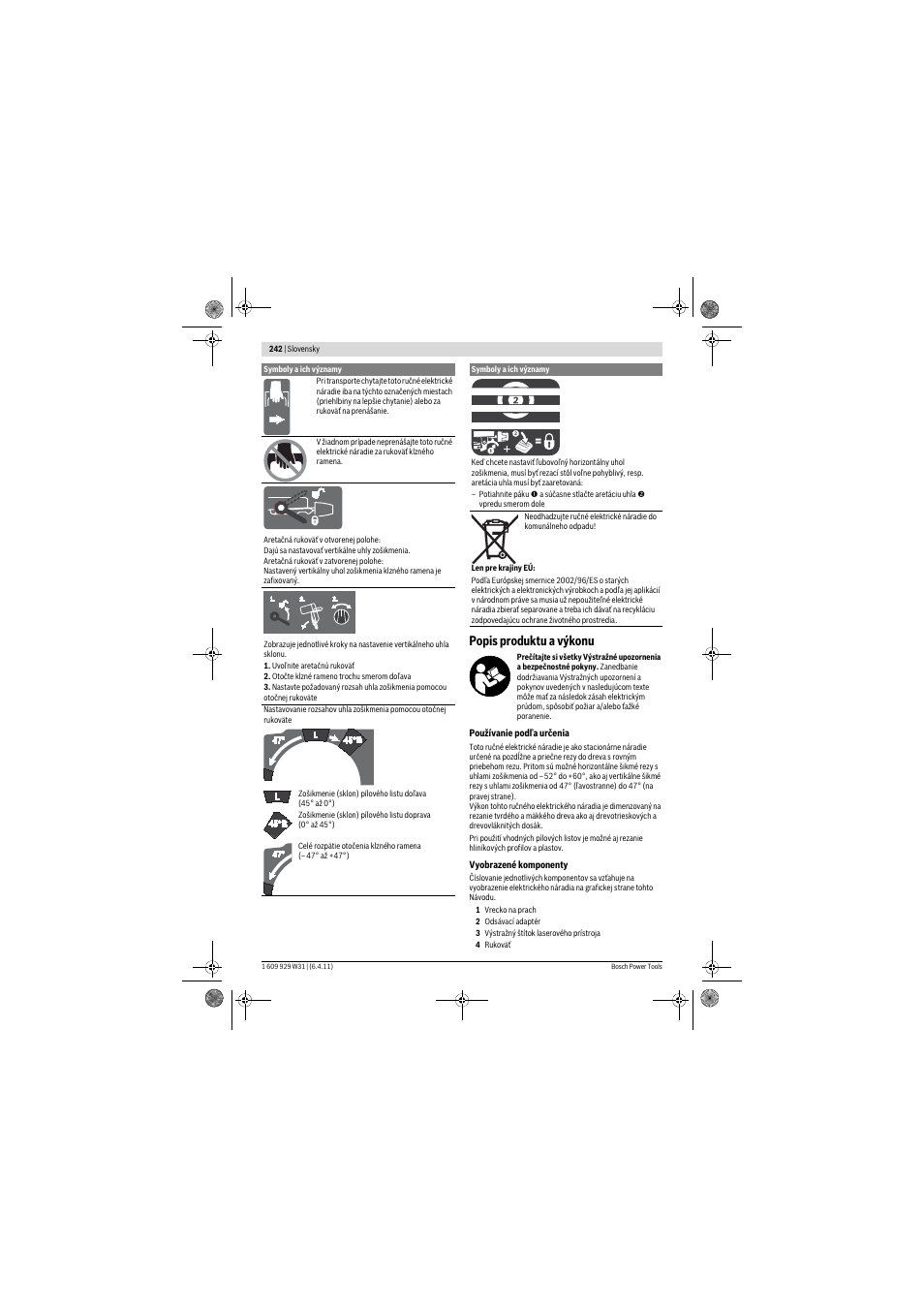 Popis produktu a výkonu | Bosch GCM 12 GDL Professional User Manual | Page 242 / 456